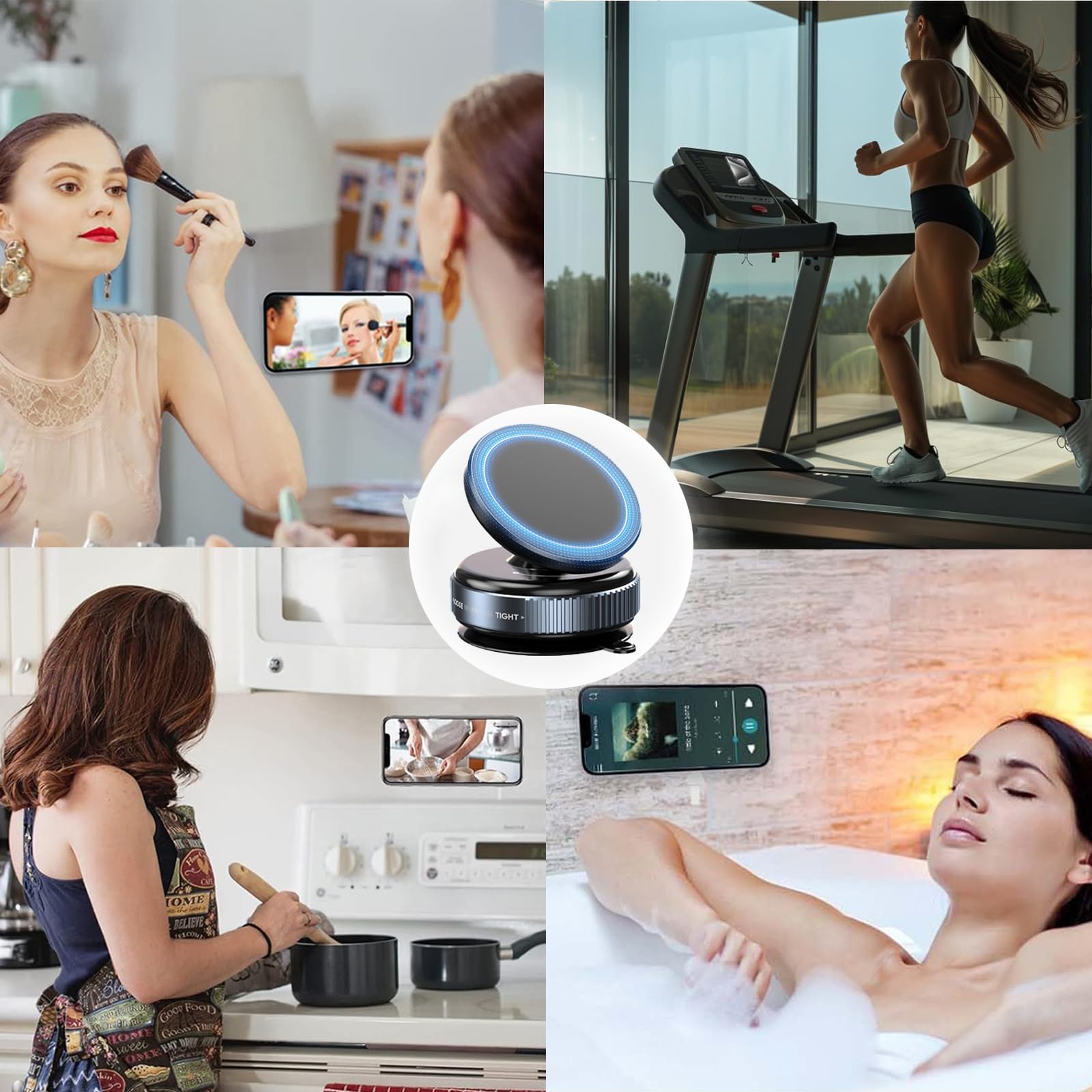 Soporte magnético giratorio de 360°, sin ruido y sin carga, soporte magnético para teléfono para coche, gimnasio, espejo, baño, superficie lisa, soporte de teléfono con ventosa compatible con