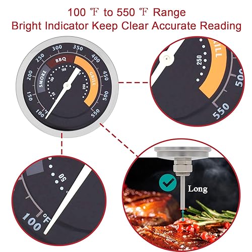 Miniatura 3 de Paquete de 2 medidores de temperatura de parrilla para ahumadores de Oklahoma Joe's y la mayoría de parrillas de carbón de apertura de 1316