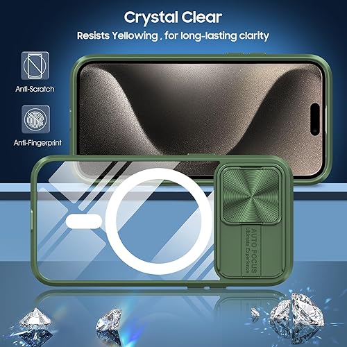 Miniatura 2 de Funda transparente para iPhone 15 Pro con cubierta de lente de cámara deslizante, compatible con MagSafe, antideslizante, delgada, magnética, a