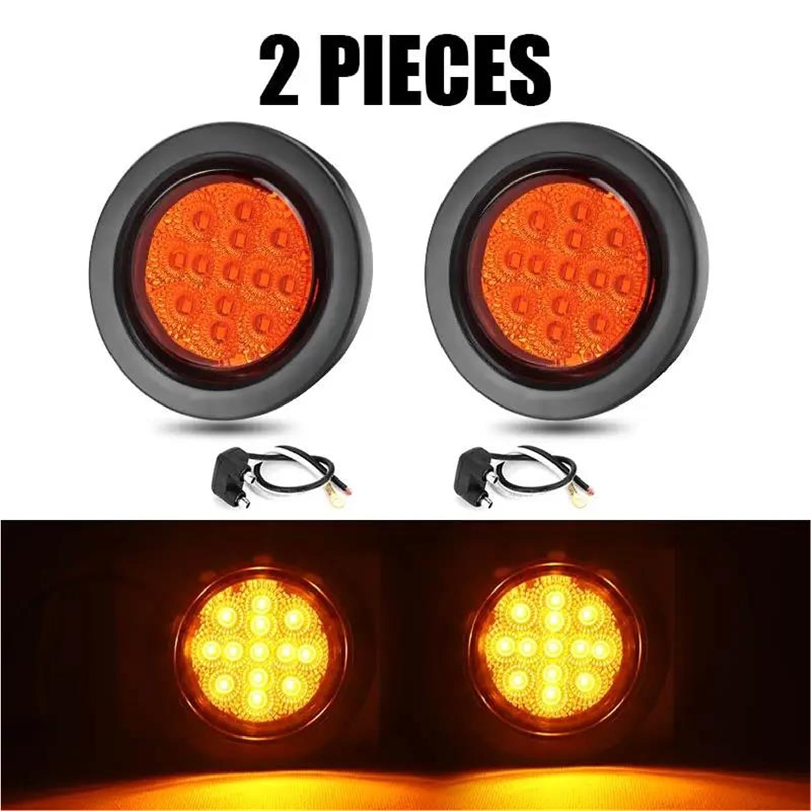 Luces Direccionales Luz Trasera Redonda 14 LED, 2,5 Pulgadas, Intermitente, Freno, Marcha Atrás, Para Coche, Camión, Remolque, Autobús Indicador Retrovisor(2pcs Yellow)