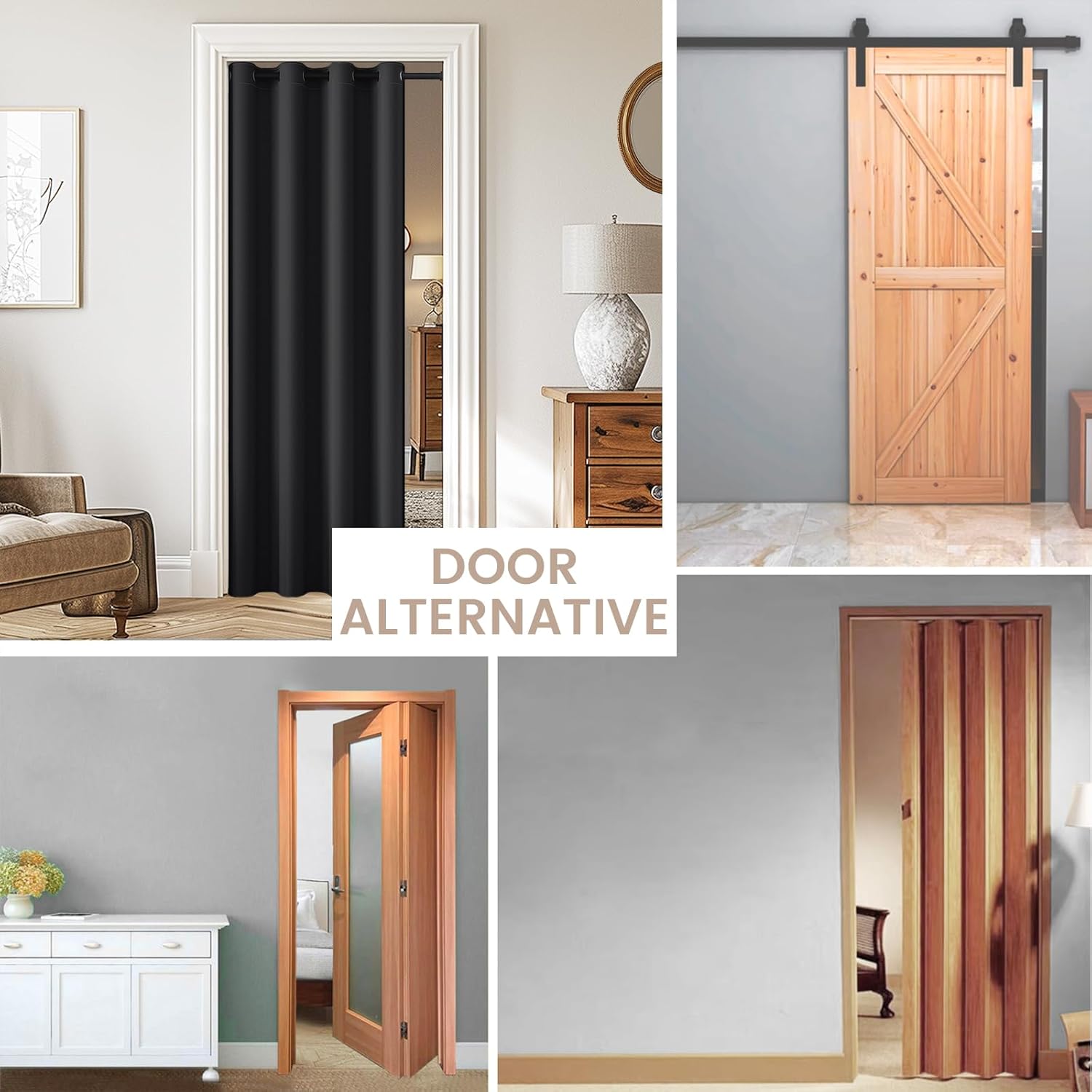 Vatge Magnetic Door Curtain with Rod - W42 x L80, 1 Panel, Black, Thermal Insulated Blackout Curtain for Room Darkening, Temporary Doors for Privacy