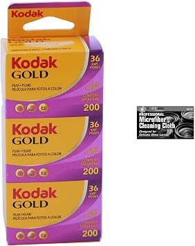 Kodak Gold 200 35mm Film Set, 3 Rolls, 36 Sheets Each for 35mm Film Camera + Premium Microfiber Cloth Kodak 3 Rolls Pack