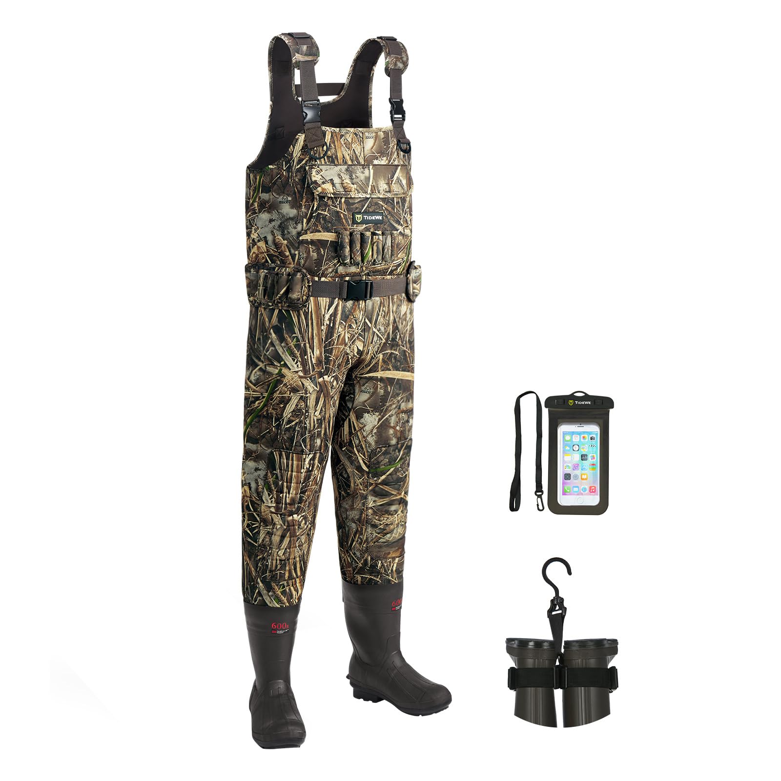 TIDEWE Hunting Waders with Boot Hanger & 600G Insulation, Waterproof Cleated Neoprene Bootfoot Fishing Chest Waders