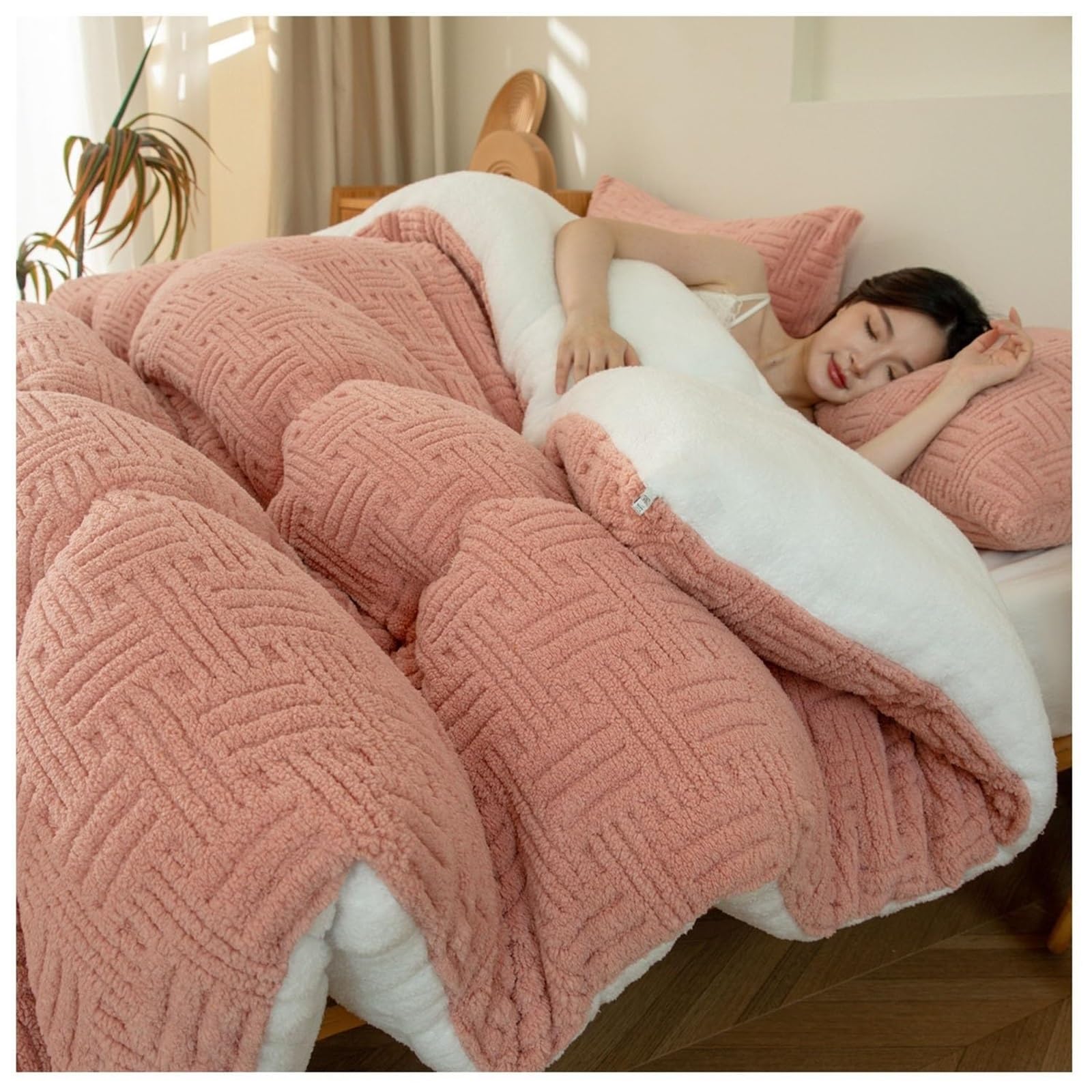 LLiuvcc Super Warm Lamb Quilt Winter Blanket, Double-Sided Velvet Warm Quilt,Thickened Warm Plush Comforter Solid Color Down Duvet(Color3,200x230cm(5KG))