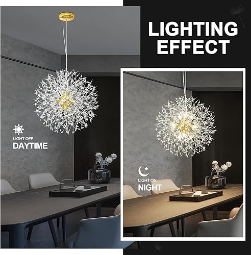 Miniatura 66 de Candelabro cromado de cristal, fuegos artificiales, moderno, Sputnik, diente de león, lámpara colgante de techo para comedor, sala de estar