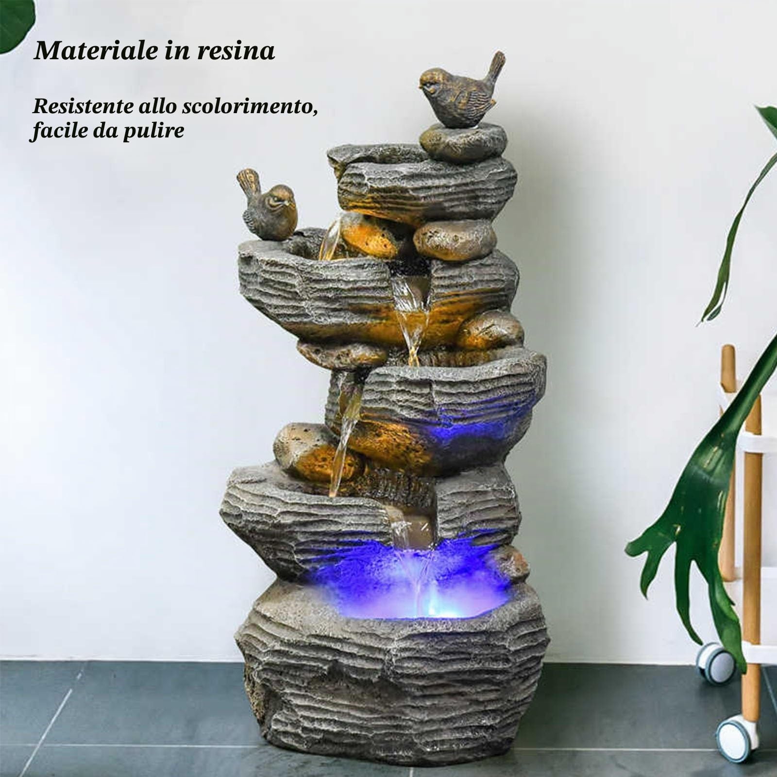 Fontana a cascata in pietra con luci LED per decorazione da giardino e patio all
