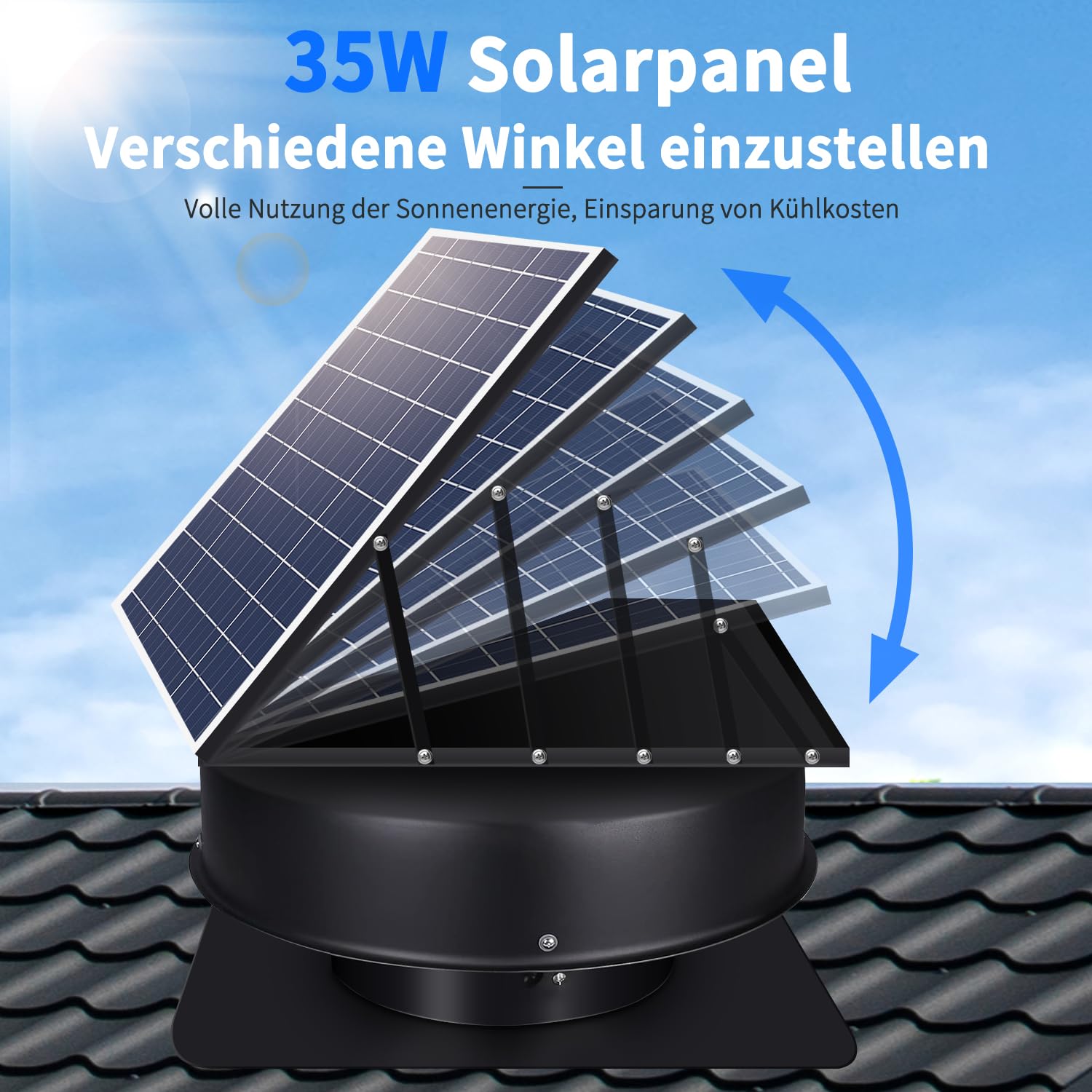 Solar Ventilator mit Fernbedienung, Wasserdichter Solar Lüfter mit Solarpanel 35W und 3M Adapter, Dachlüfter für Dachboden zur Dachentlüftung