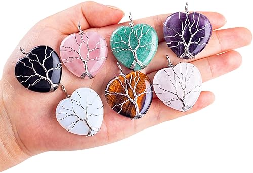 Miniatura 5 de Collar de cristal curativo natural, collar con dije de cristal de aventurina verde real, envuelto en alambre de árbol de la vida en forma de