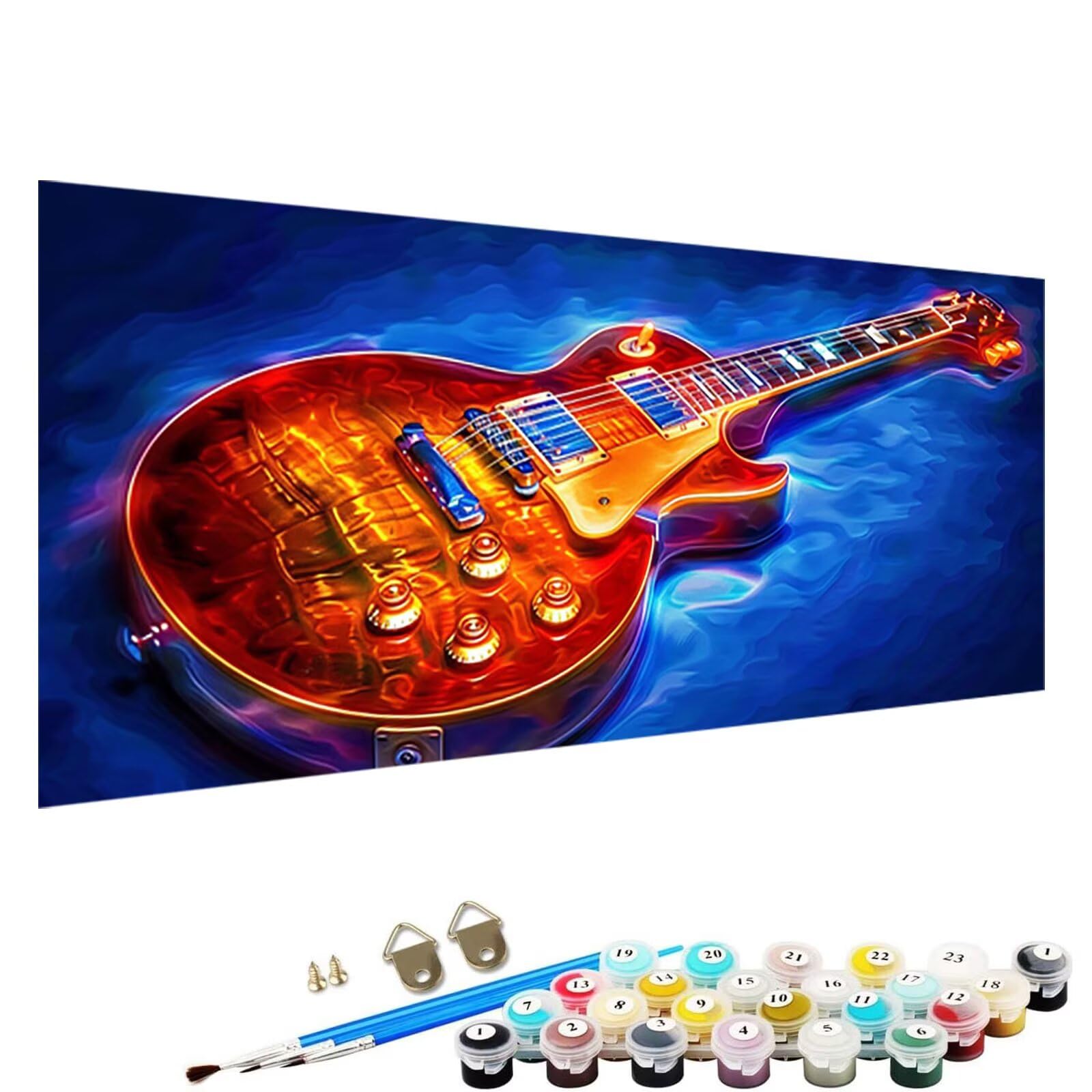 Chitarra, Kit per Dipingere con i Numeri, Contiene Tavola Prestampata 70x140cm, Pennello, Colori e Accessori, Gioco Creativo e Relax per Adulti 14+ Anni, Dipingere con i Numeri Bambini Musica 3-L9