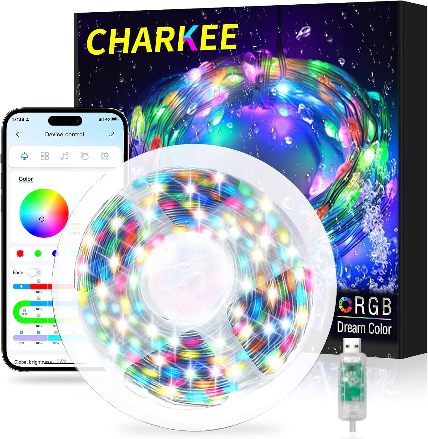 CHARKEE 50ft RGBIC LED Fairy Lights for Bedroom, 150 LED String Lights
