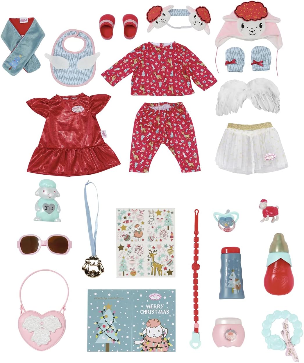 Zapf Creation 705445 Baby Annabell Advent Calendar - Puppenadventskalender mit 24 Überaschungen bestehend aus Kleidungsstücken und Accessoires für Baby Annabell