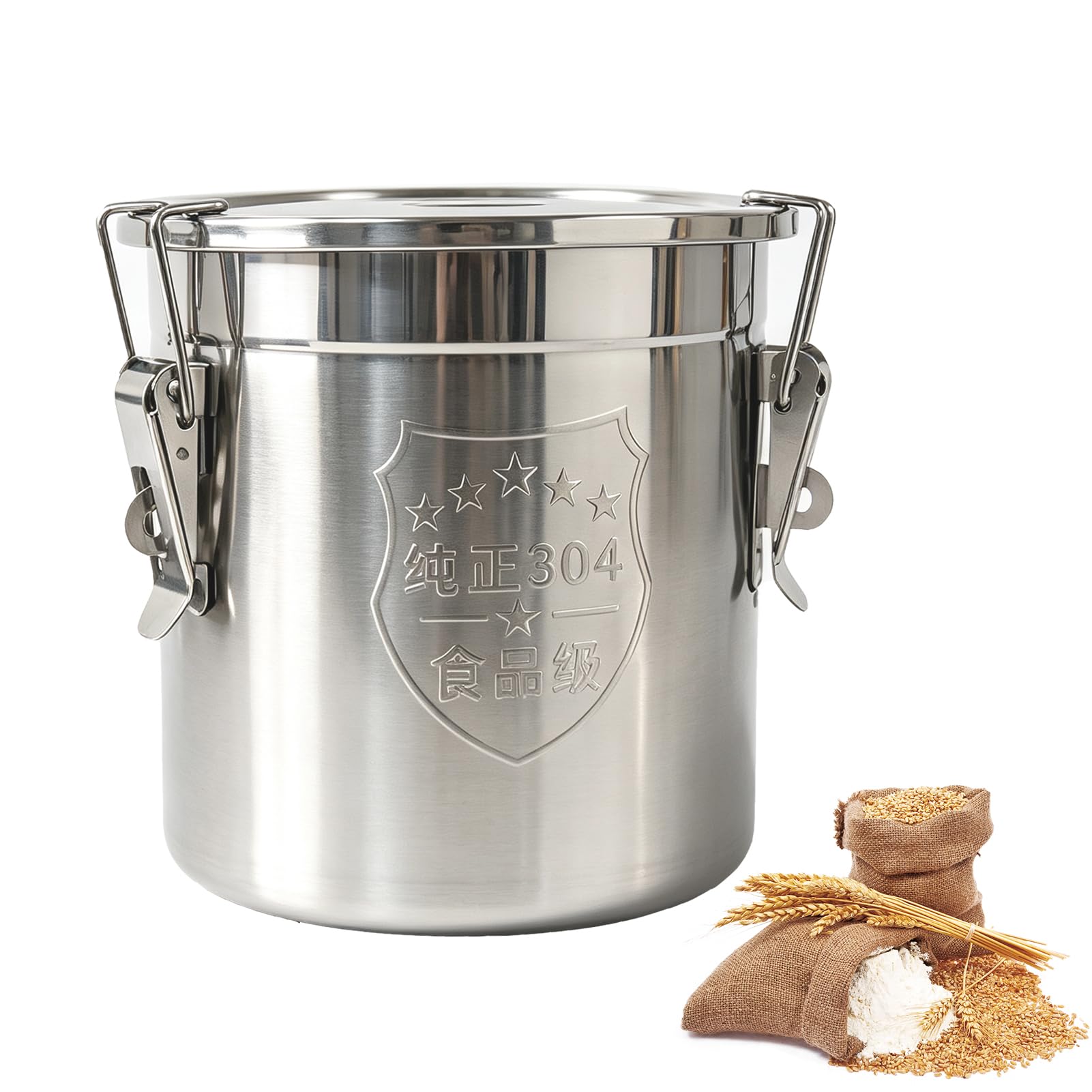 Luftdichter Behälter aus 304er Edelstahl für die Küche, 1,6 l Edelstahl-Frischhaltedosen mit Deckel und stabiler Verschlussklemme, luftdichte Behälter für Mehlkörner, Kaffee, Bohnen, Zucker, Tee, 6 l