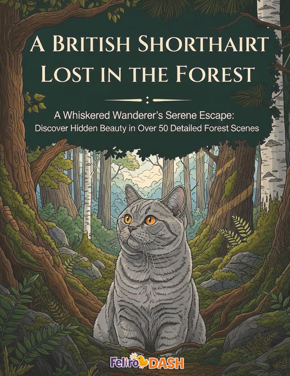 A British Shorthair Lost in the Forest: An Adult Coloring Book: A Whiskered Wanderer's Serene Escape: Discover Hidden Beauty in Over 50 Detailed Forest Scenes