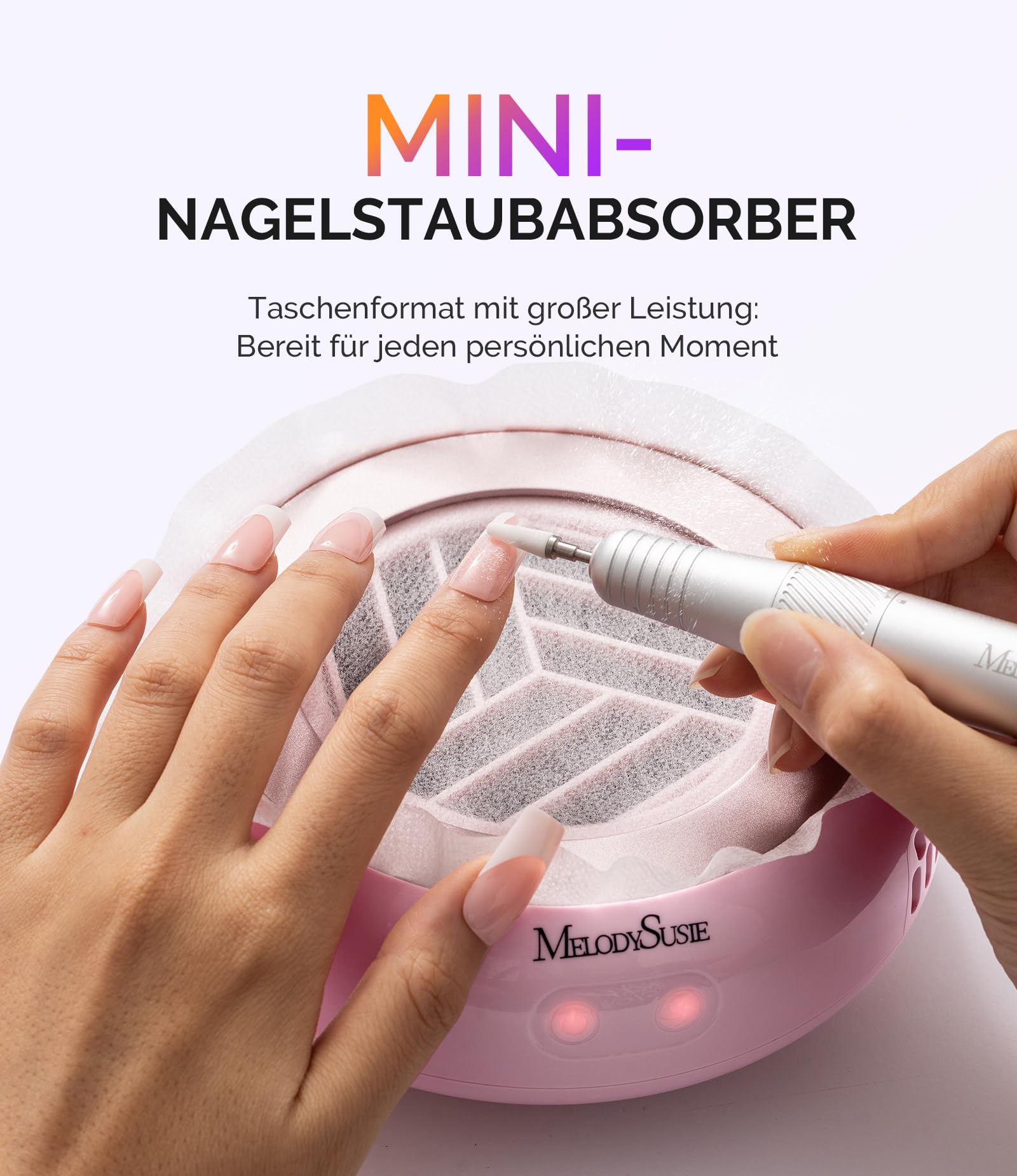 MelodySusie Pocket Nagelstaubsauger HProA, 6000RPM Leistungsstarke Staubabsaugung Nägel für Maniküre, Kompakter Nagelschleifstaub-Absauger mit 30 Wiederverwendbarem Filter für DIY & Studio, Rosa