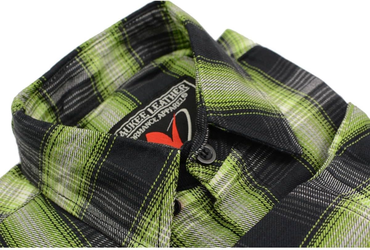 Milwaukee Leather MNG11657 Men's Black and Green with White Long Sleeve Cotton Flannel Shirt - Image 8