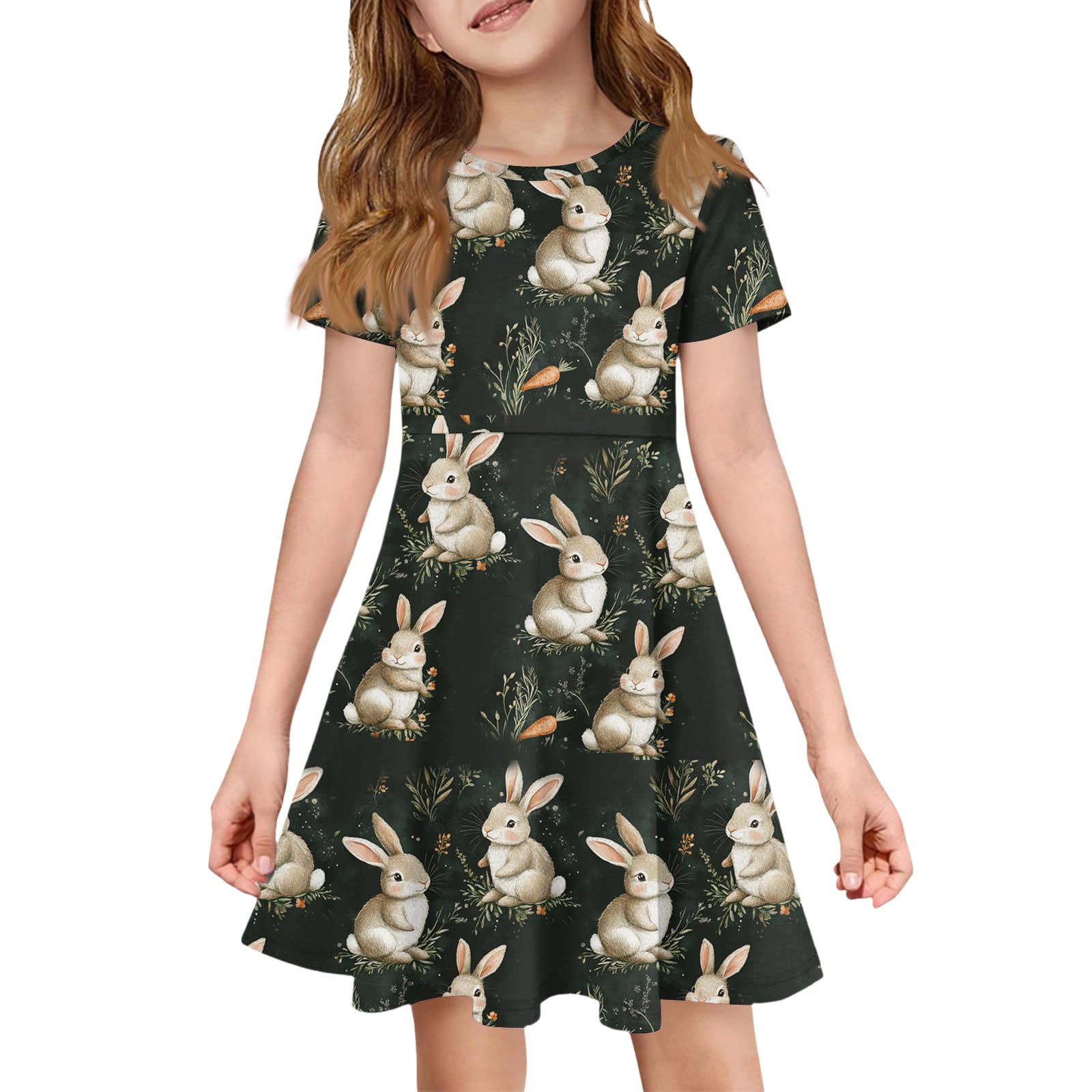 Easter Dresses for Girls Egg Print Short Sleeve Dress Crew Neck Fashion A-Line Summer Holiday Outfits 3-13 Years