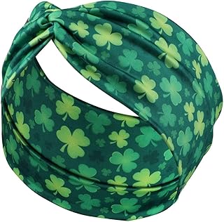 聖パトリックデー 女性用ヘッドバンド アイリッシュグリーン シャムロック バンダナ ヘッドバンド 伸縮性 伸縮性 ヘア ラップ クローバー ヘッドバンド ワイドヘアバンド、聖パトリックデー アイリッシュグリーン ヘアアクセサリー 女性用