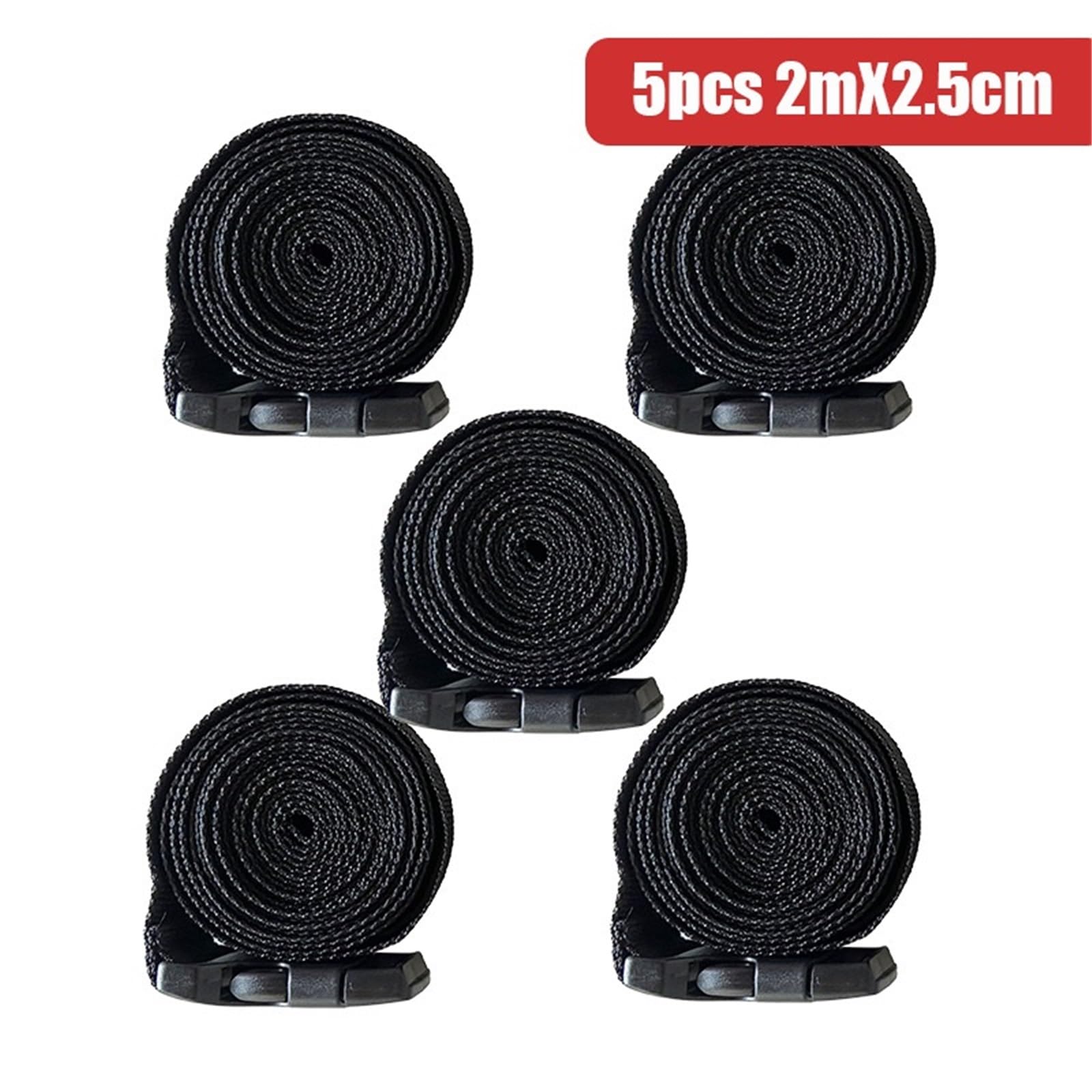 Cinghie di ancoraggio, Cinghia di fissaggio for bagagli in nylon nero resistente - Cintura for da 1/1,5/2 m con fibbia a camma for viaggi e campeggio all'aperto(5pcs 2mX2.5cm)