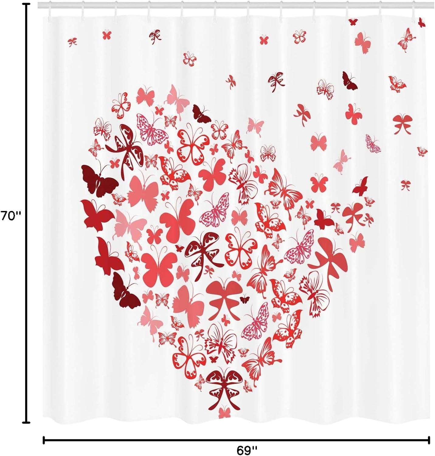 Ambesonne Love Shower Curtain, Butterfly Heart for Valentine's Day Anniversary Illustration Celebration Theme Artwork, Cloth Fabric Bathroom Decor Set with Hooks, 69" W x 70" L, Coral Ruby