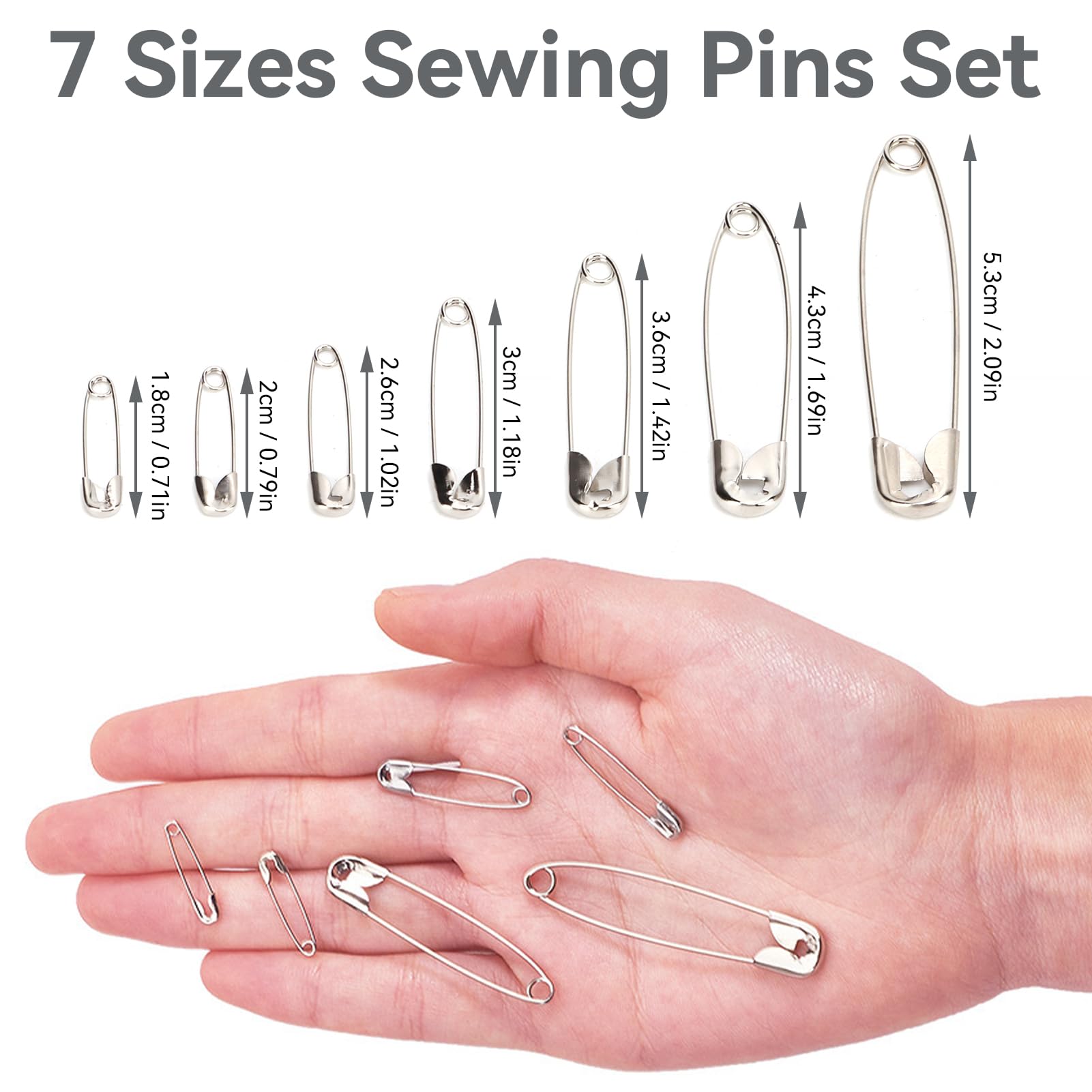 460 Pcs Safety Pins 7 Sizes, Safety Pins for Clothes, Stainless Steel Safe Multifunction Sturdy Reusable for Home Office Use Art Craft Sewing Jewelry Making