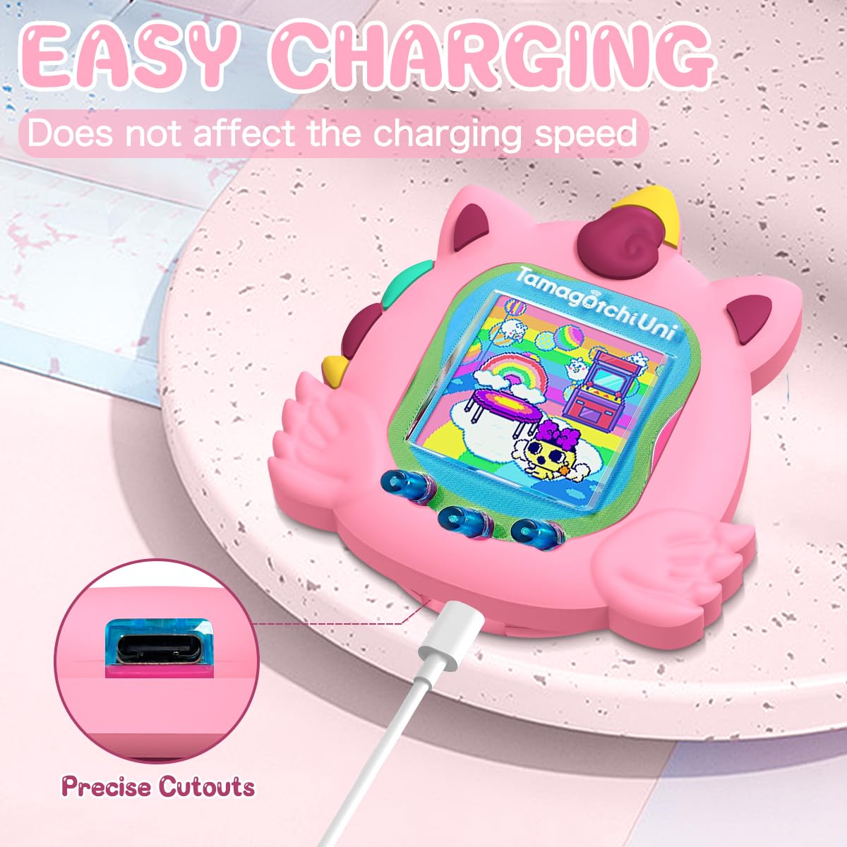 Funda De Silicona Para Tamagotchi Uni | Suave, Antigolpes Y Con Recortes Precisos | Incluye Pulsera De Protección (Rosa)