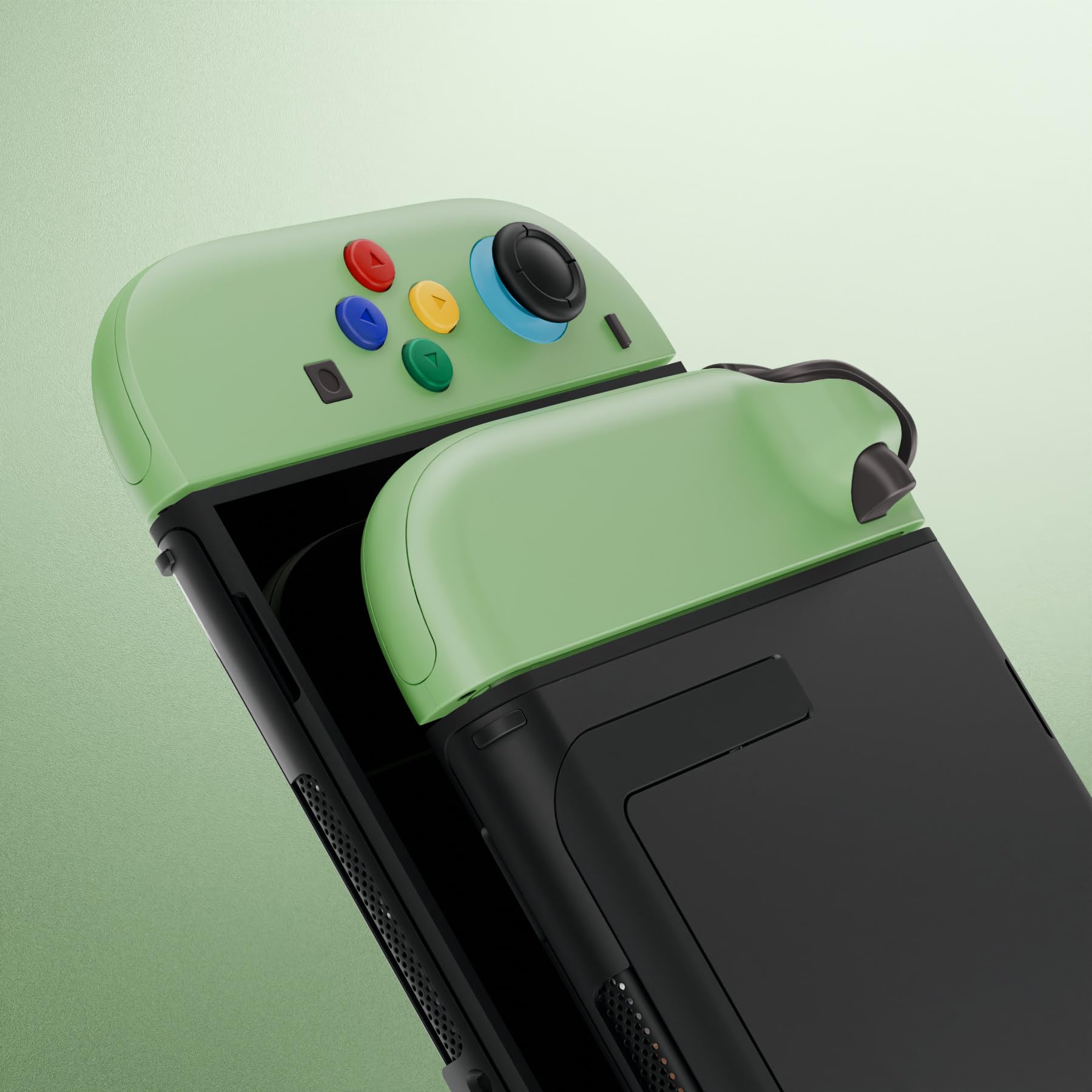 eXtremeRate Ersatz Full Shell & Tasten Set für Switch 2 Joycons, Deluxe Version DIY- Front Gehäuse/Back Case/Griff Deko-Streifen/Mittel Rahme/Knöpfe Zubehör für Nintendo Switch 2 Joy Con-Matcha Grün