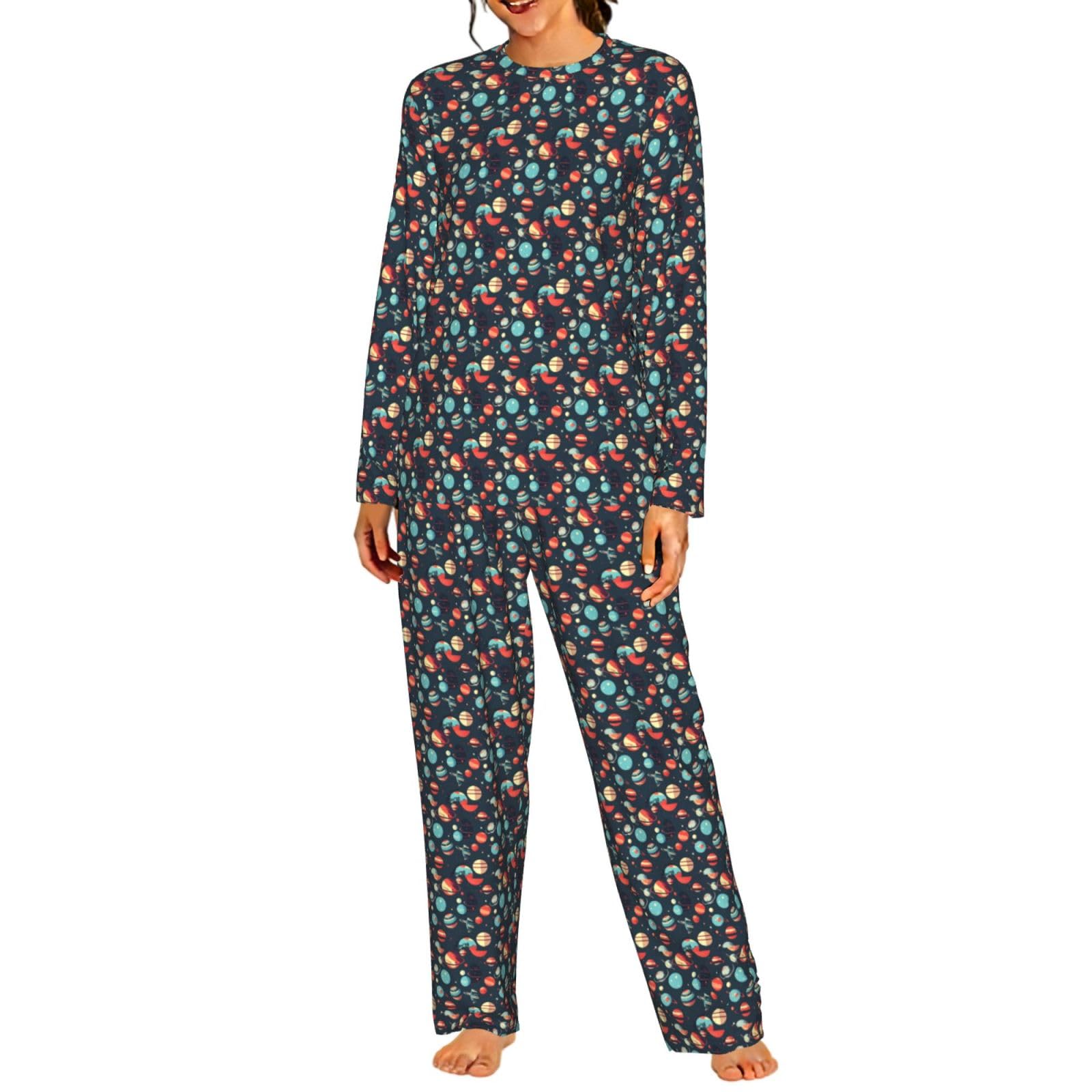 Outer Space Planet Stampa Donne Manica Lunga Pigiama Abbinamento Quotidiano Confortevole Loungewear Abiti Da Notte