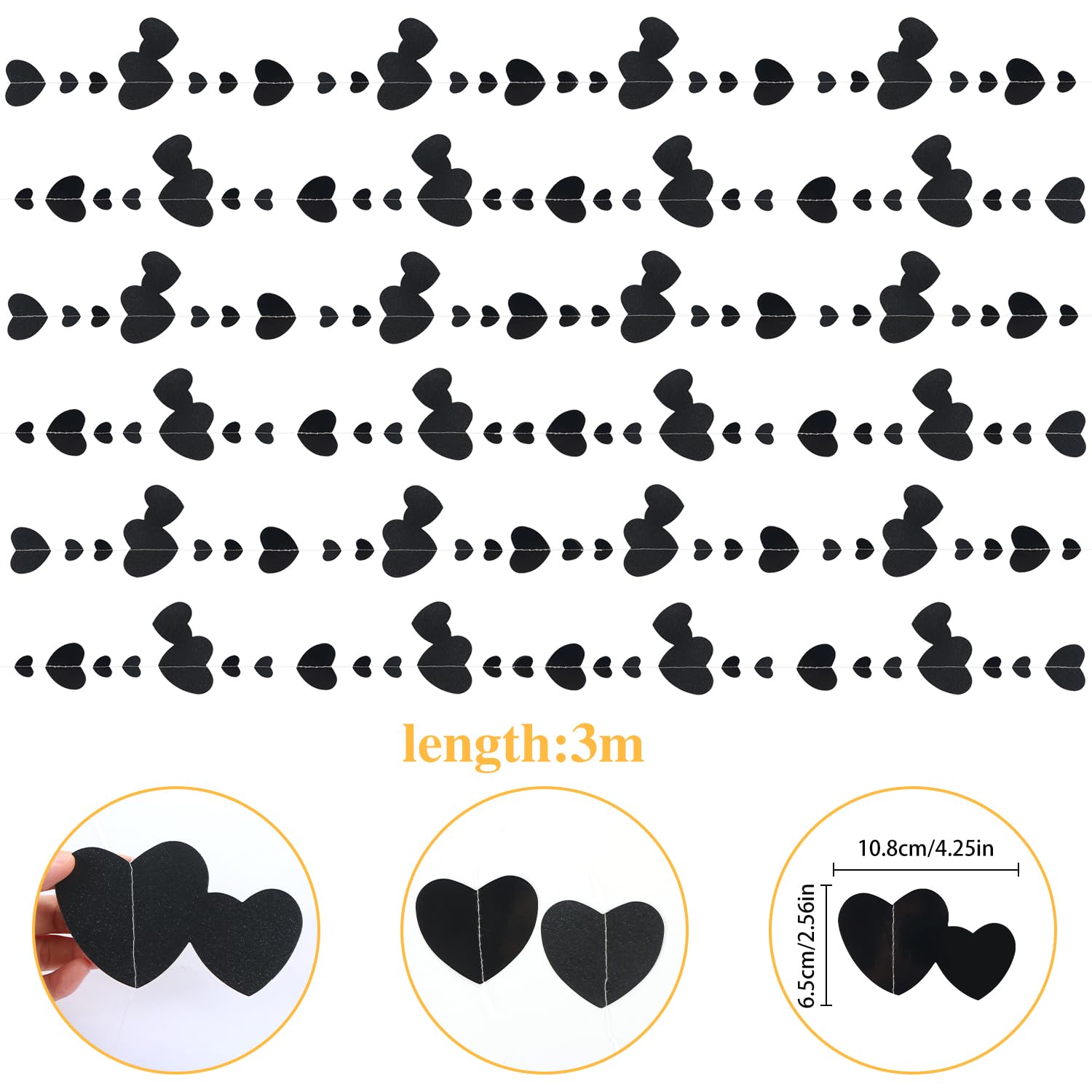 UHOMENY Happy Anniversary Banner Wedding Anniversary Party Decorations Glitter Love Heart Hanging Banner Bunting Garland for Wedding Decor Party Supplies (Black) - Image 3