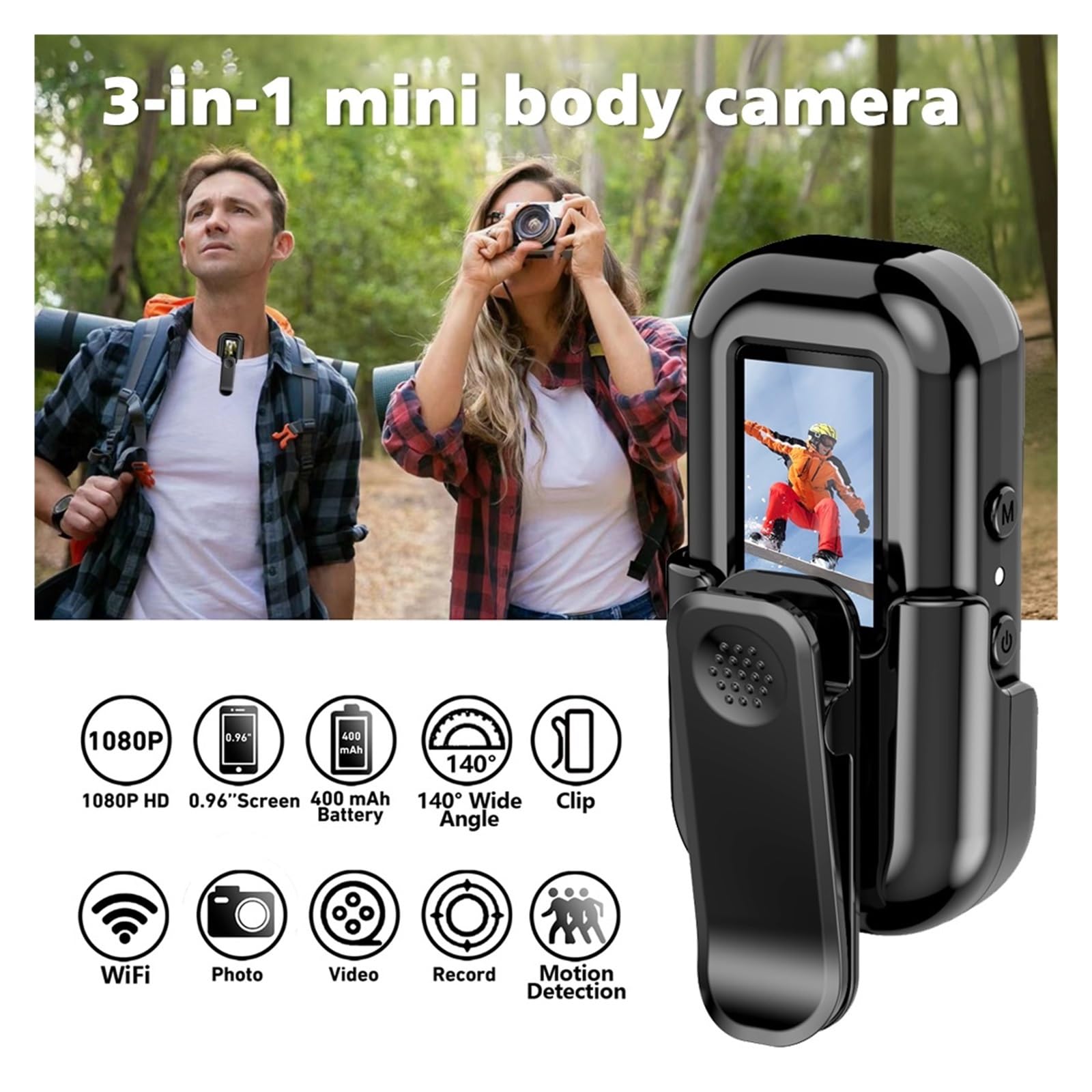 Mini Action Camera 1080P HD Videoregistratore Digitale Body Cam WiFi Action Cam Sportiva Videocamera for Piccola Bici da Esterno Chiarezza Precisa(Cam-8GB)