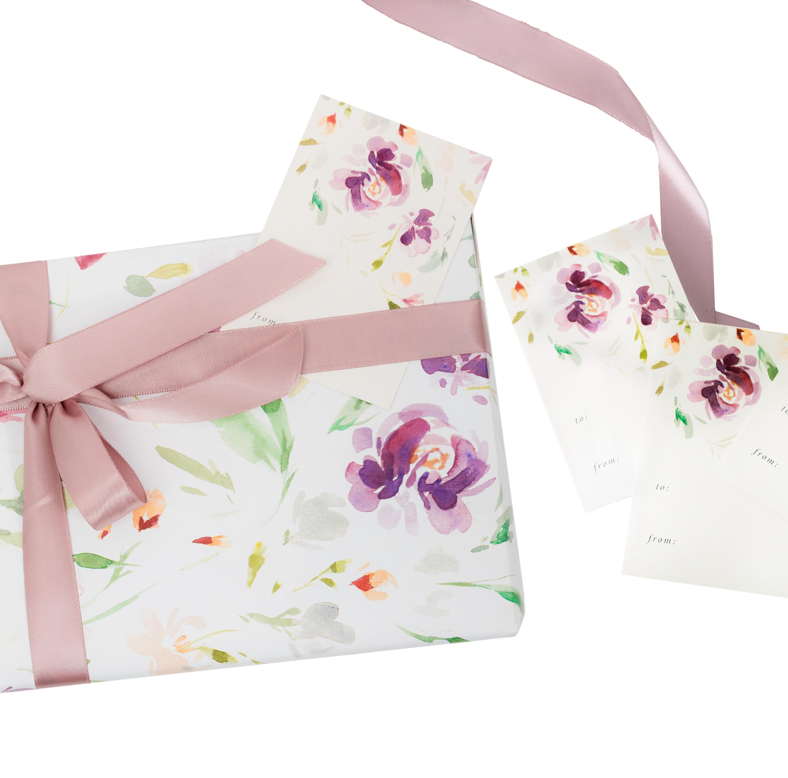 Itsy Belle Studio Floral Wedding Wrapping Paper + Ribbon Set with Tags - White gift wrap, fall Flower flat Sheets, Boho Bridal Shower Wrap โ image 1