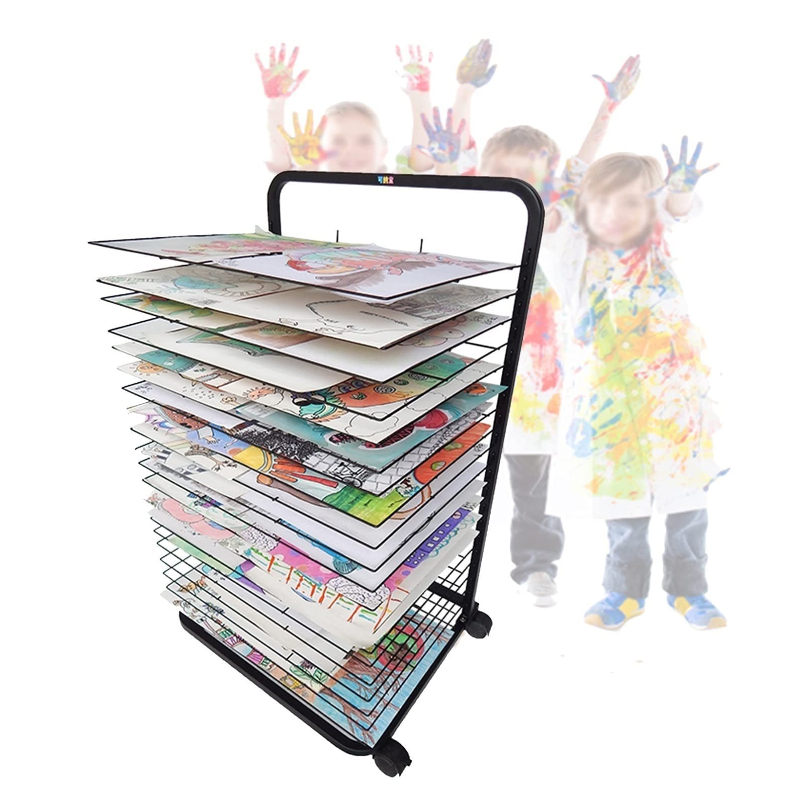 Étendoir d'art pour salle de classe – Étagère de séchage en fil métallique latéral, 20 étages pour peinture, écoles d'art et club, 20 étages - 44 x 35 x 78 cm
