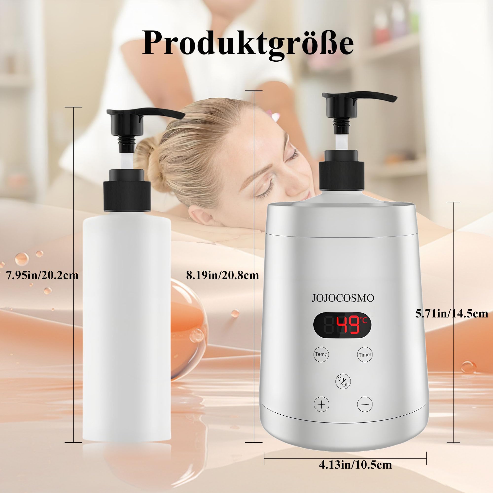 Massageöl-Wärmer, Massageöl-Heizung mit zwei Ölflaschen-Spendern, 0-65°C, Lotion-Flaschen-Wärmer, galvanisiertes Silber