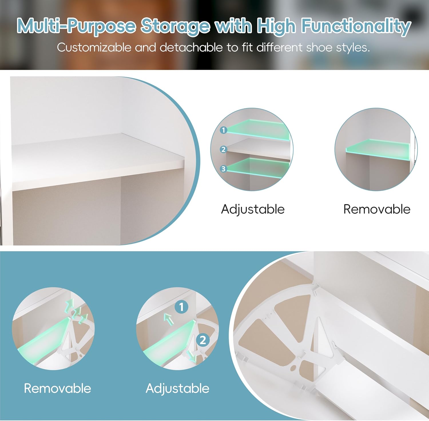 Shoe Storage Cabinet with 2 Flip Drawers, Slim Freestanding Shoe Rack Cabinet, Farmhouse Hidden Shoe Organizer Cabinet with Metal Legs & Adjustable Pads, Entryway, Hallway, Foyer (White)