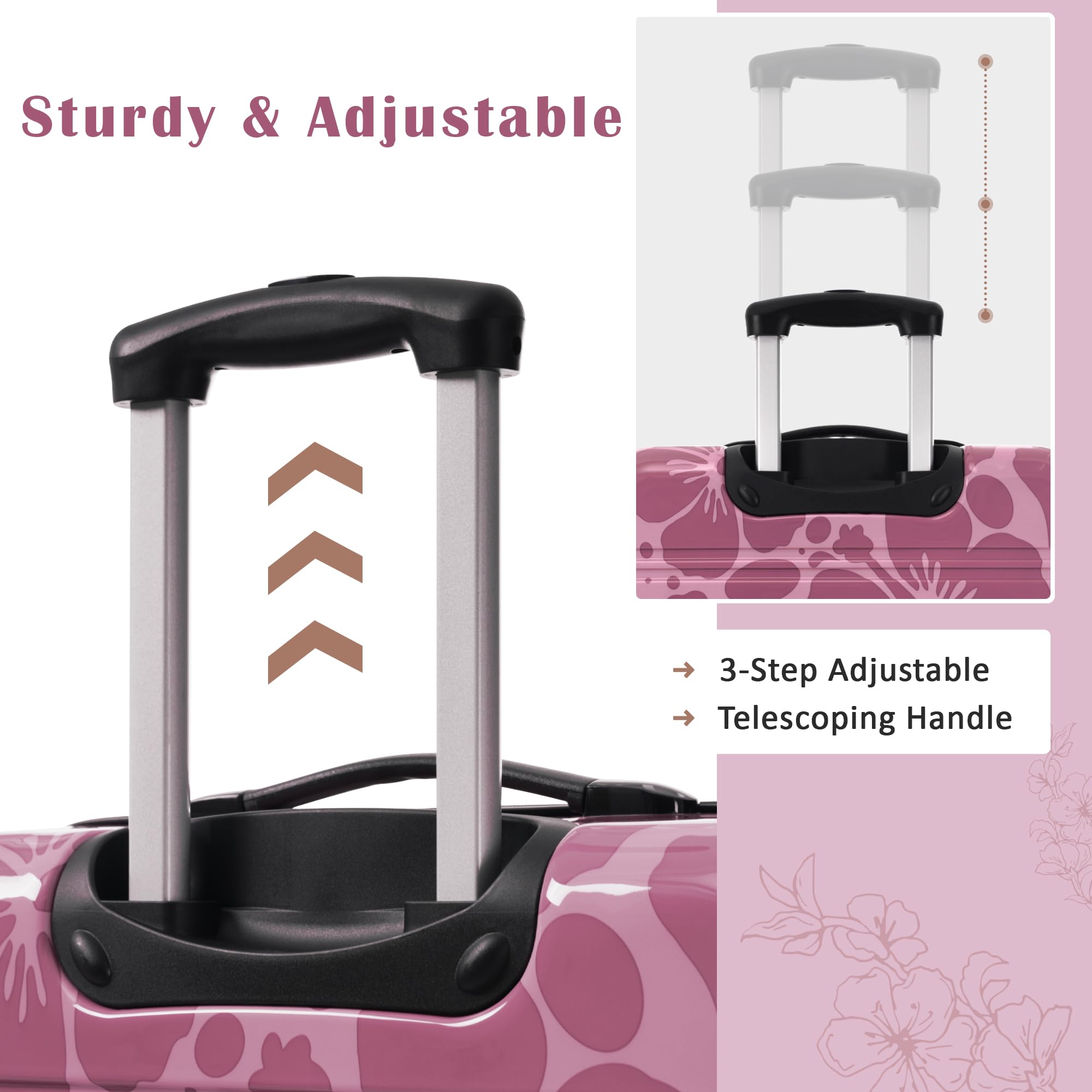 Set di 3 valigie rosa da 50/61/28 pollici, con guscio rigido con ruote girevoli, valigia rigida con ruote girevoli, valigia leggera a quadri con serratura TSA, per ragazze e uomini, Rosa