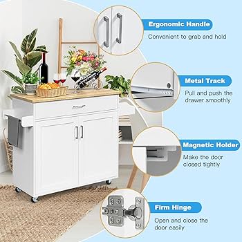 Carrello Da Cucina Con Cassetto E Ripiani Regolabili - Isola Mobile Con Ruote, Legno, 116x40x85 Cm