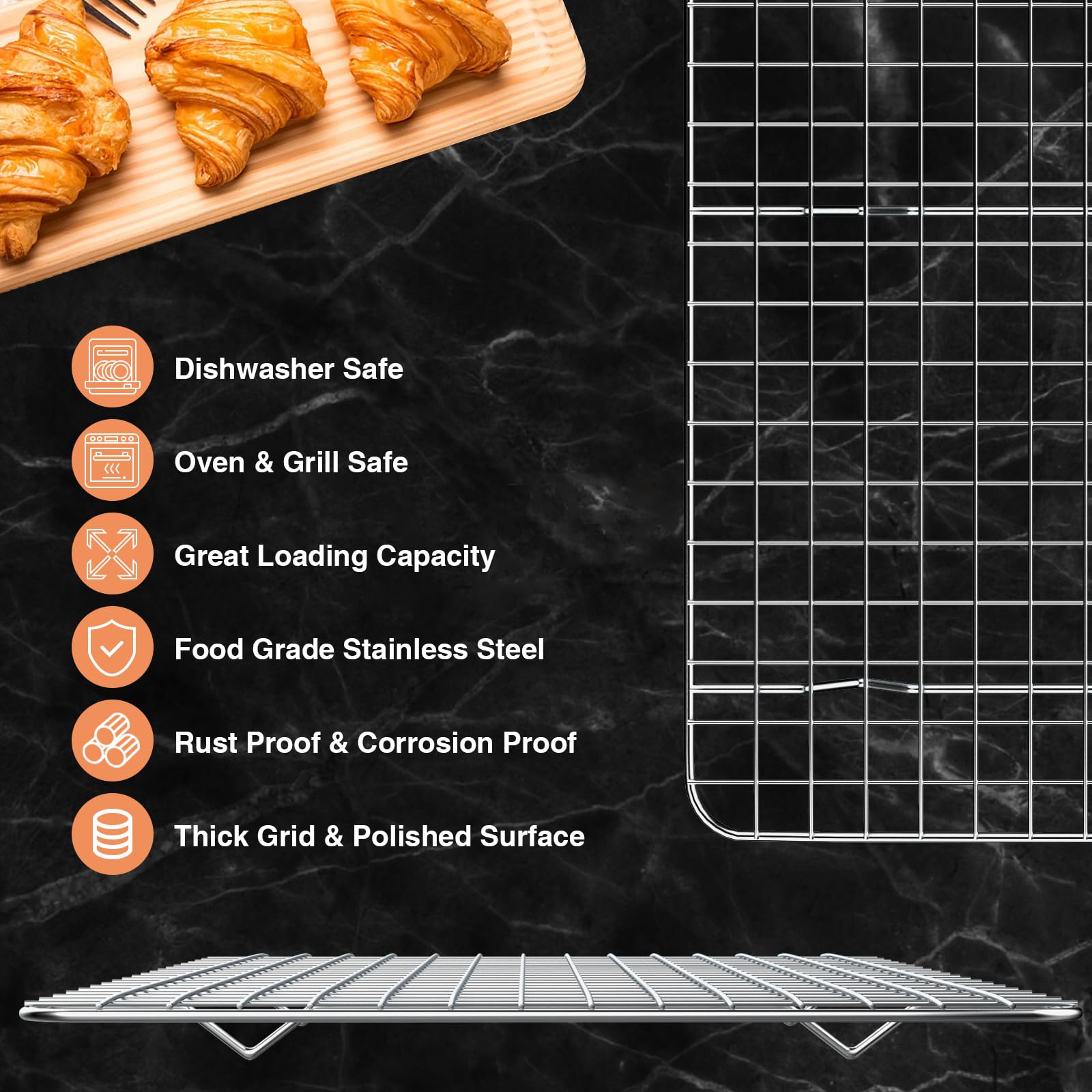 Kühlgitter zum Backen, 2er-Pack, 38,1 x 25,4 cm, Backrost aus Edelstahldraht, passend für Gelee-Rollblechpfanne, ofenfest zum Kochen, Braten, Grillen