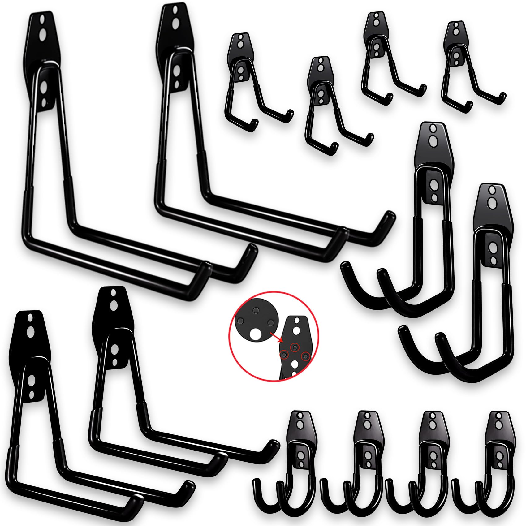 3-H Garage Hooks 14 Pack,Garage Storage Hooks,Garage Wall Hooks with 1 Extra Strengthen Welding Point for Shed Organizing Ladder ChairYard Hanging Shovel Garden Tools Hose Weed Eater(Black)