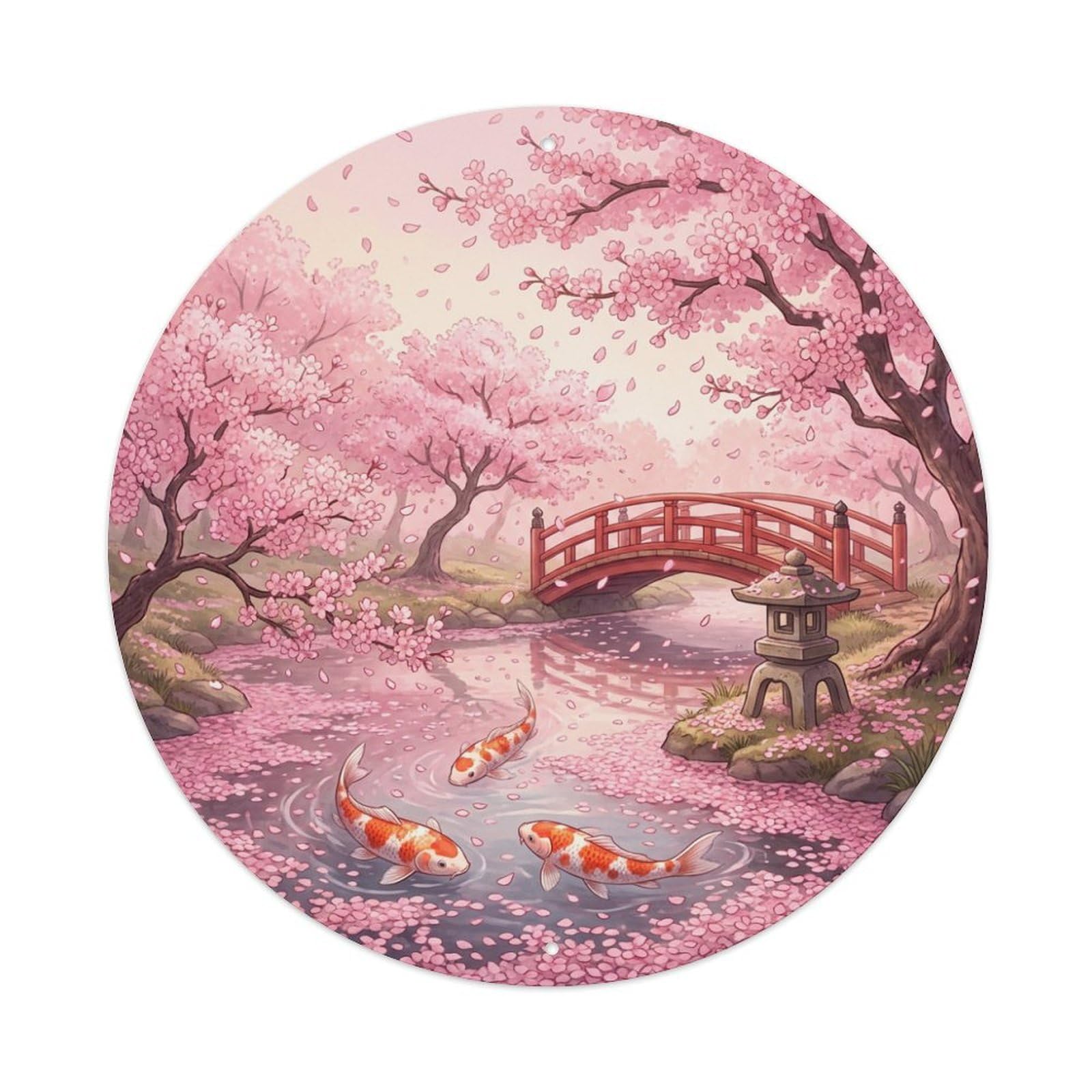 Galvaxio Style Japanese Koi Fish Cherry Shower Petal Rain Metal Tin Sign