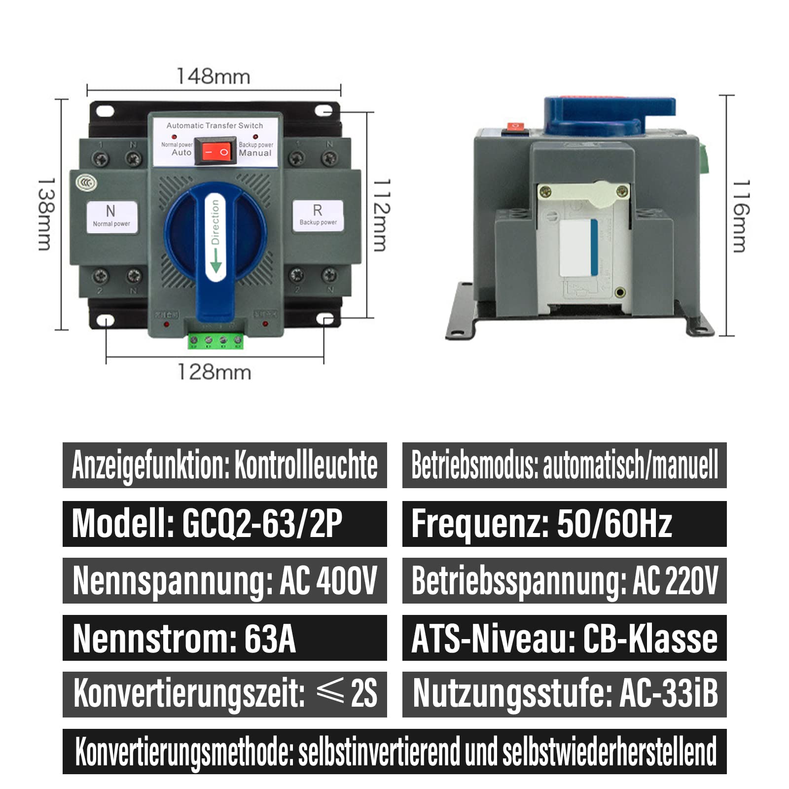 Interruttore Trasferimento Automatico 220V 63A - 2P, Dual Power, Protezione Completa - Foto 11