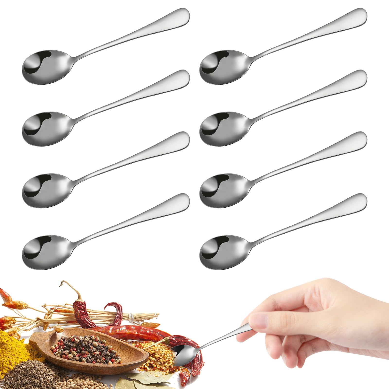 8-teiliges Set mit winzigen Löffeln für Gewürzlöffel, winzige Löffel aus Edelstahl, Löffel für Gewürze kleine Pfeffer- und Salzlöffel, Kleine Löffel Servierlöffel, leicht zu reinigende kleine Löffel