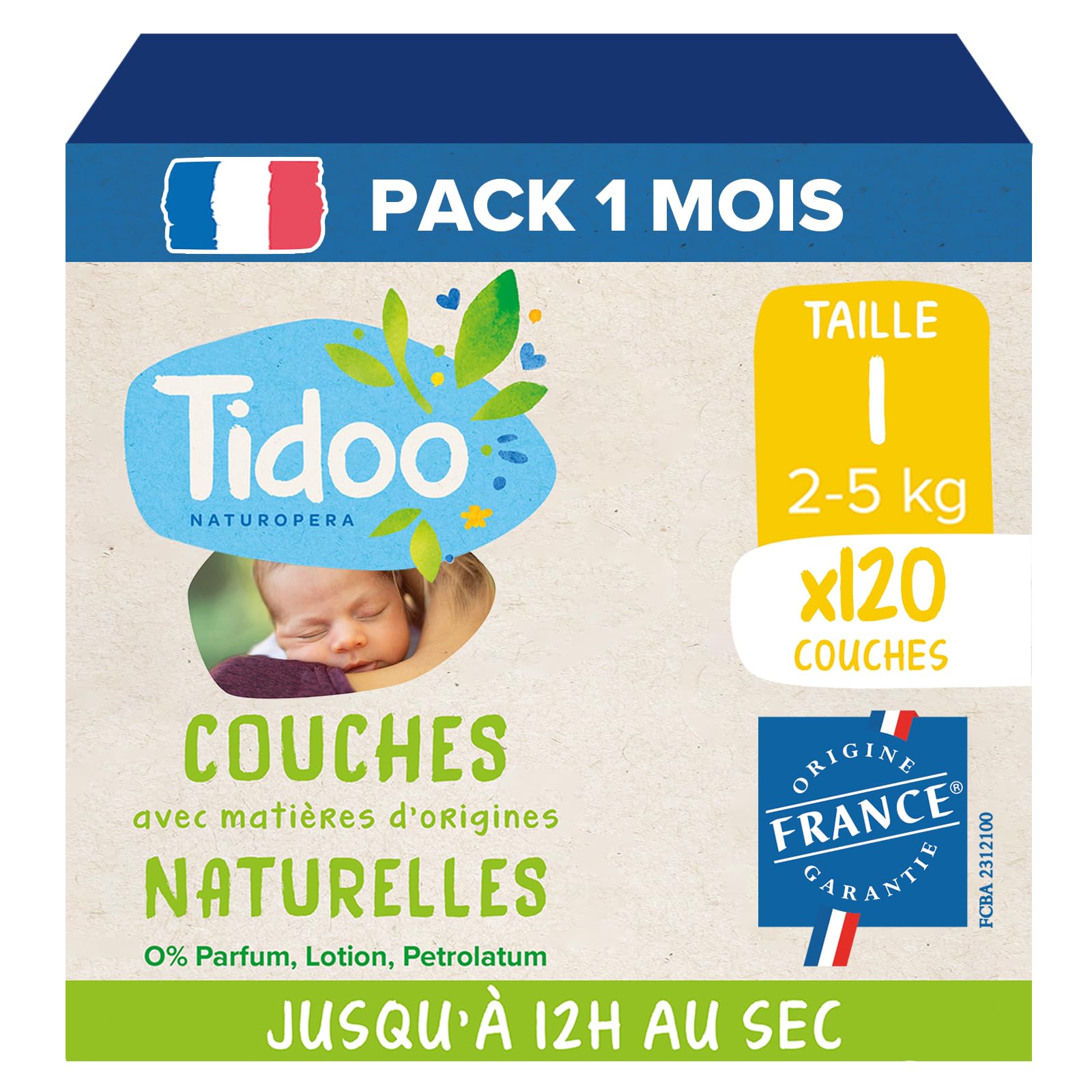 TIDOO - Pañales ecológicos para bebé, tamaño 1, 2 – 5 kg, composición natural, aptos para pieles sensibles, 5 x 24 pañales