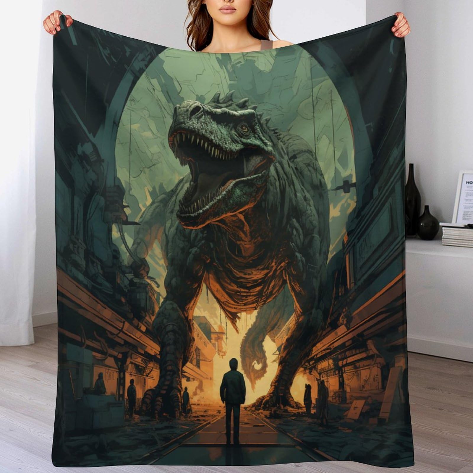 Plaid dinosaure douillet pour des soirées cinéma cocooning sur le sofa