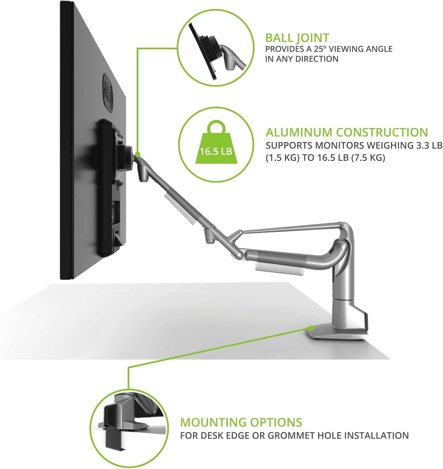 Kanto DMS1000S Desktop Mount for 17-inch to 32-inch Displays | Silver