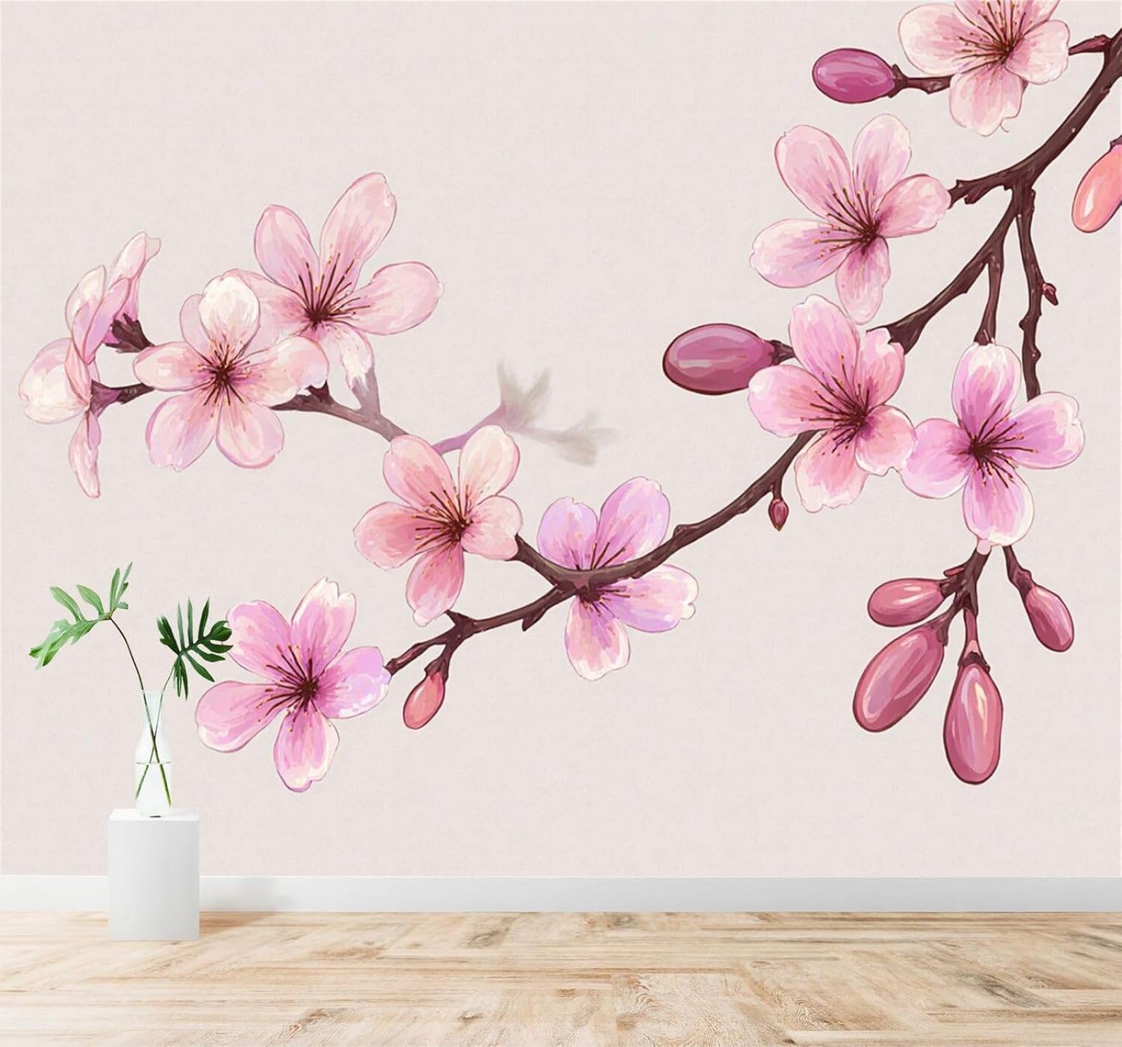XLMING Simple Beautiful Pink Cherry Blossoms Branches 3D Wallpaper Premium Textured Silk Study Dining Living Room Bedroom Sofa TV Wall Easy Install-400cm×280cm