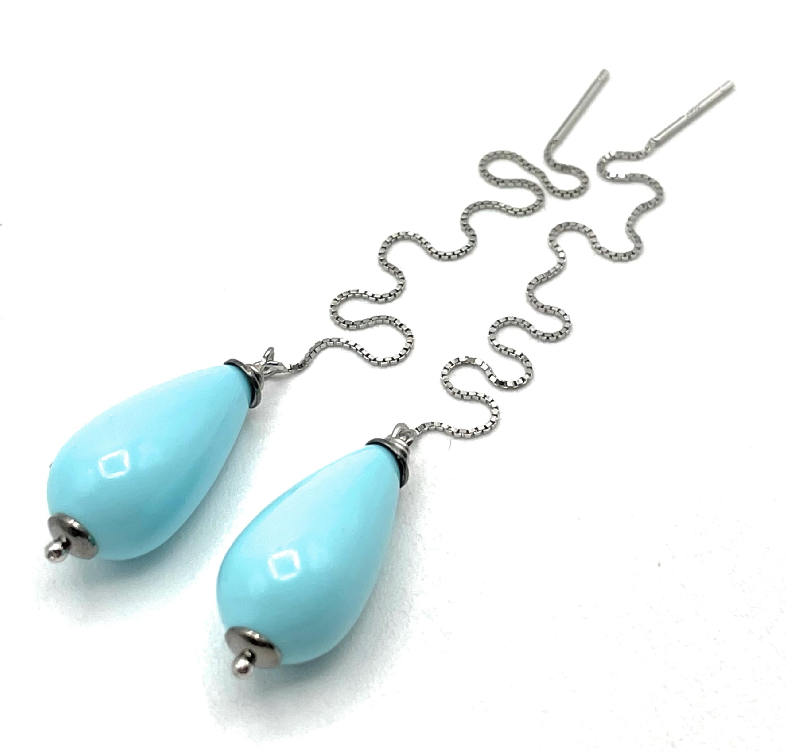 Pendientes Lagrimas Turquesas y Plata 925 Made in Italy, Joyas Artesanales Minimalistas, Regalo para Mujer