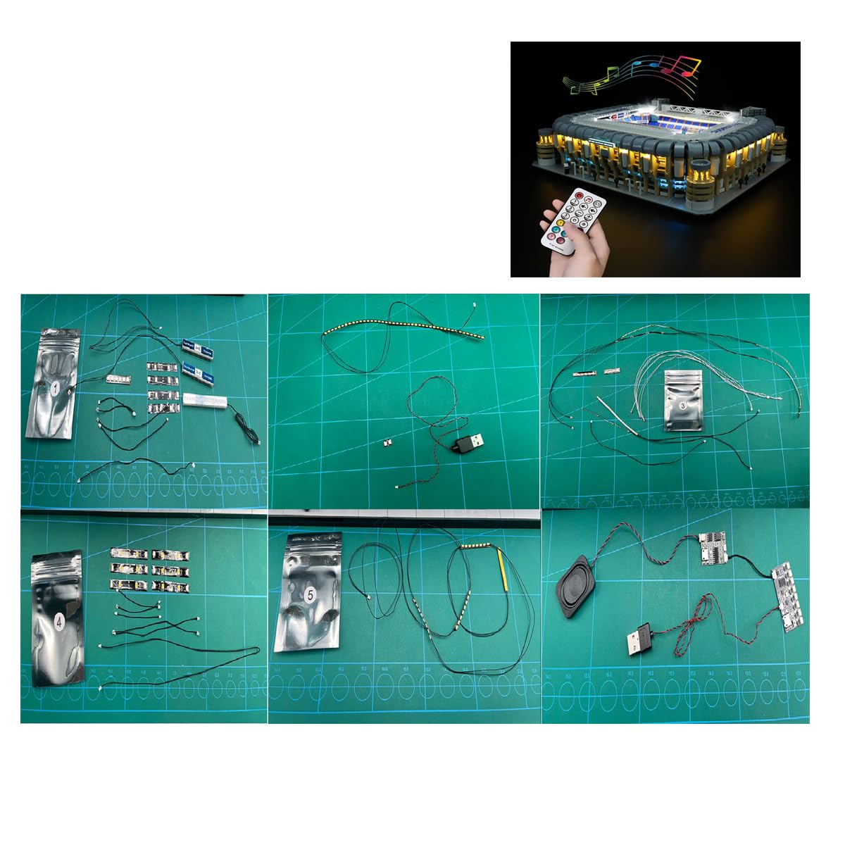 Hosdiy RC Sound LED Light Kit for (Real Madrid Stadium) - Compatible with Lego 10299 - Lighting Kit (Only Light, No Building Model) (RC Sound Light)