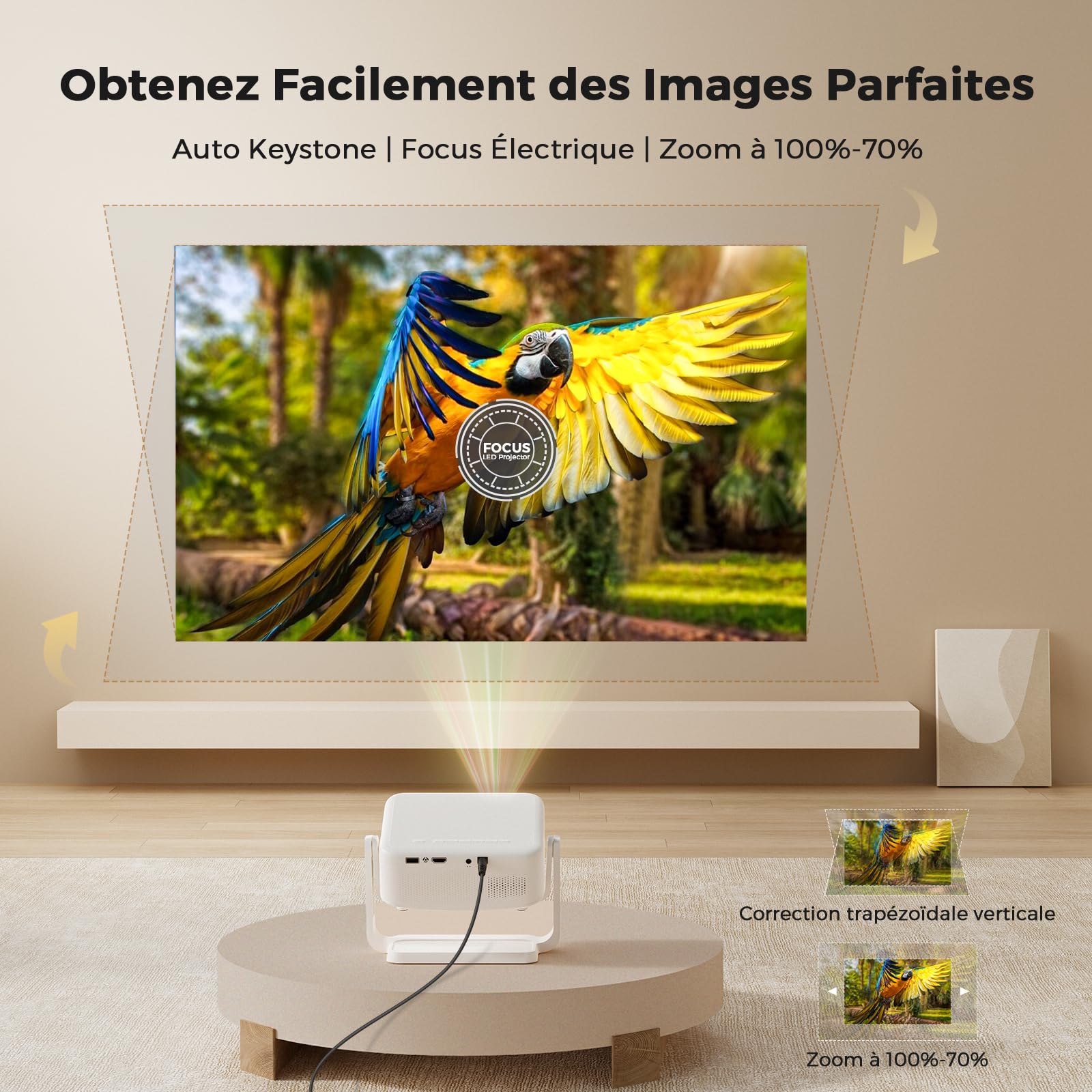 Videoprojecteur, Auto Verticale Keystone/Focus Électrique /360°Rotating, 1080P HD 19000Lux Projecteur Video, avec WiFi6, Bluetooth Lisowod Retroprojecteur Portable pour Home Cinéma/FireStick/HDMI/USB