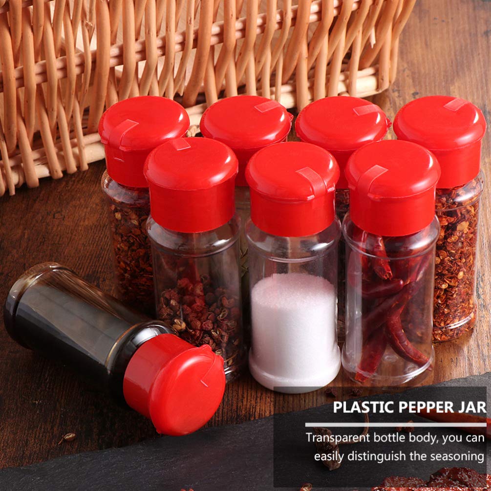 Amazon | プラスチック製調味料保存容器 20個 赤色 透明ボトル本体