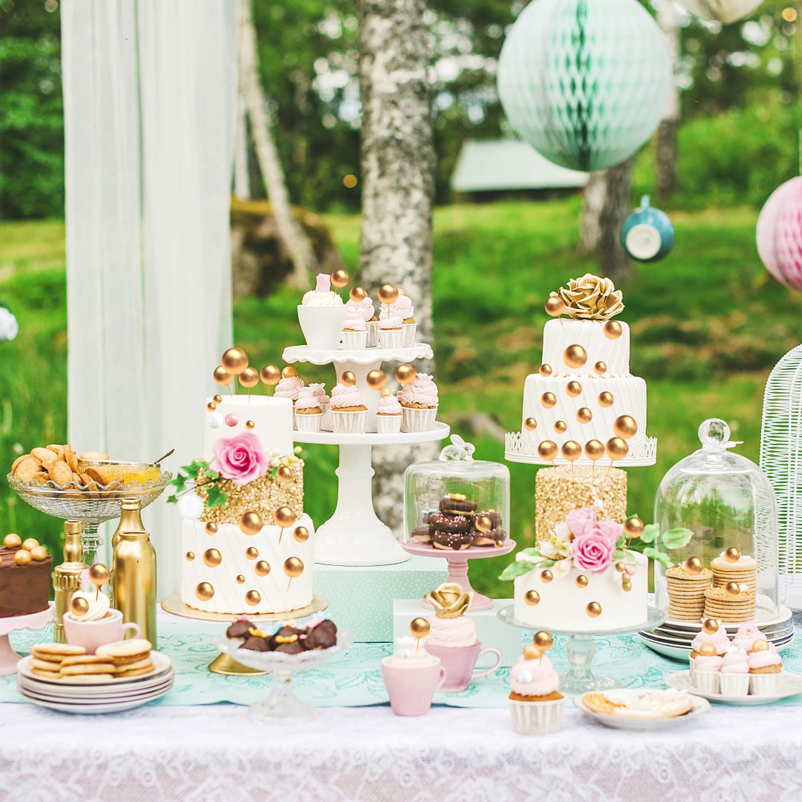 JIASHA 108 Pezzi Topper Torta Sfera in Schiuma,Mini Topper Torta Palloncino Cupcake Perle Balls Topper Foam Ball Torta Palloncino Cake Topper,per Anniversario,Matrimonio,Compleanno (Oro)