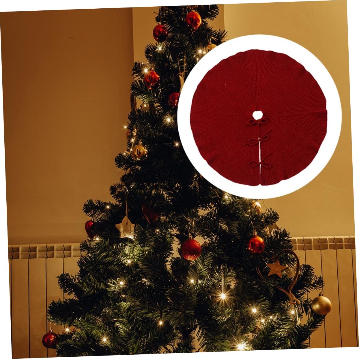 1pezzi Tappeto per Albero di Natale Classico Gonna Solida per Albero Realizzata Spesso e Morbido per Soggiorno Camera da Letto Giardino Proteggendo Pavimento da Aghi